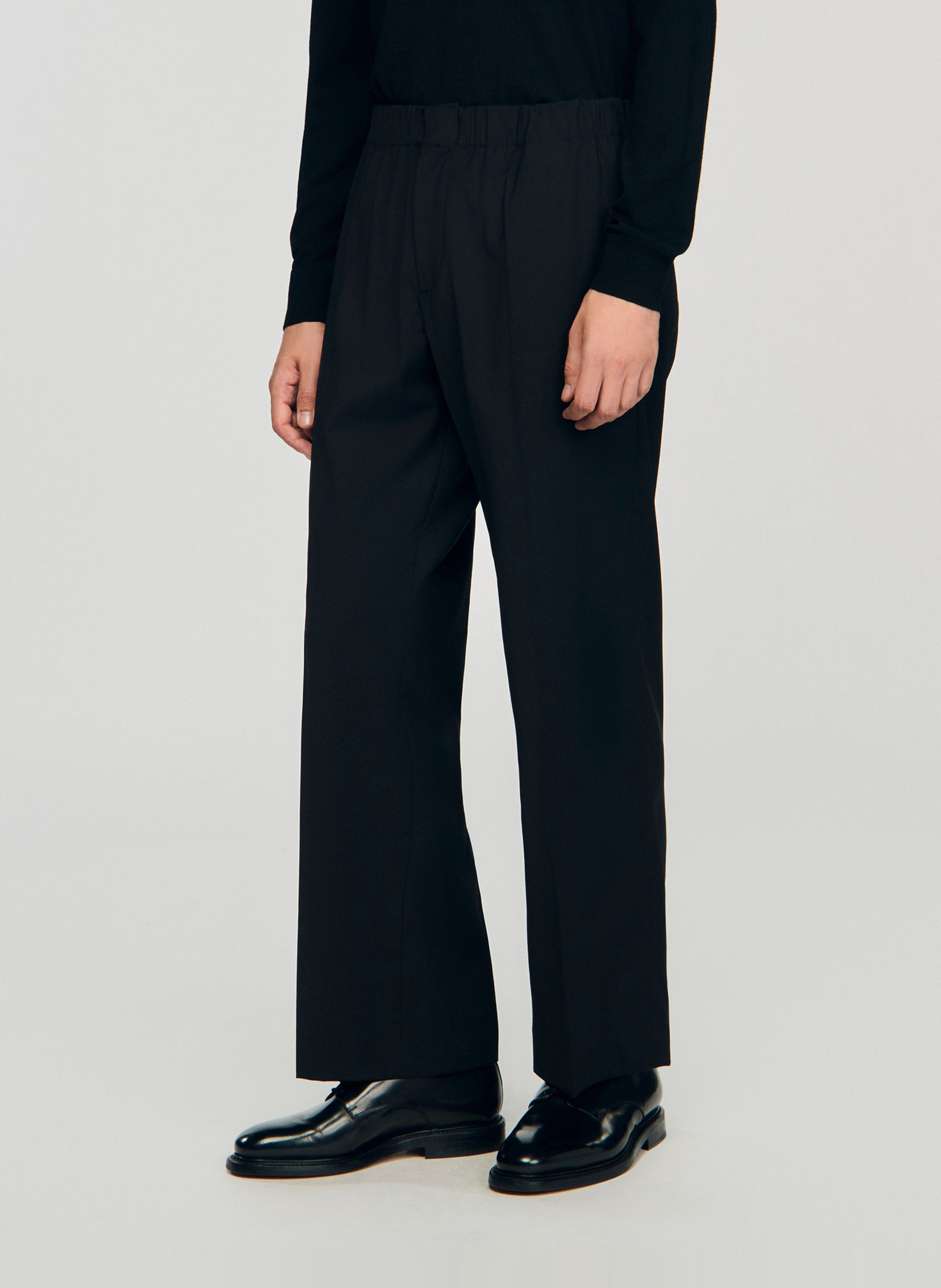 Pantalon droit en laine mélangée SANDRO Noir