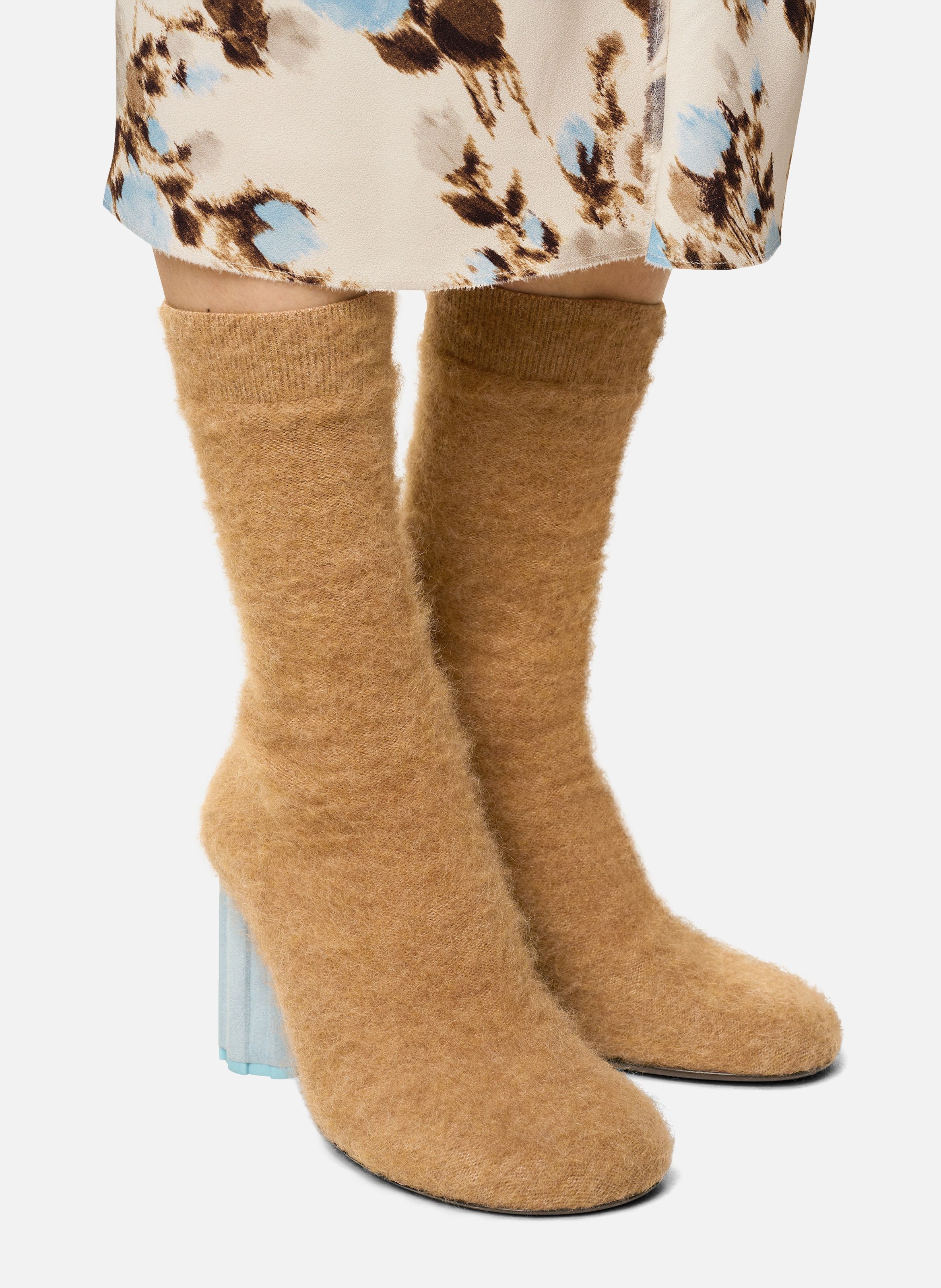 Bottines piano en maille de mohair AMI PARIS Marron