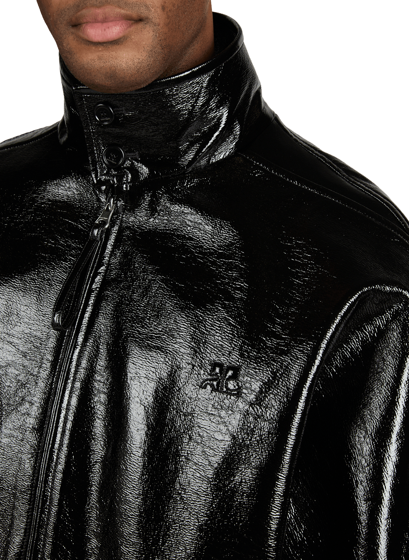 Oversized shiny cotton blend jacket COURRÈGES Black