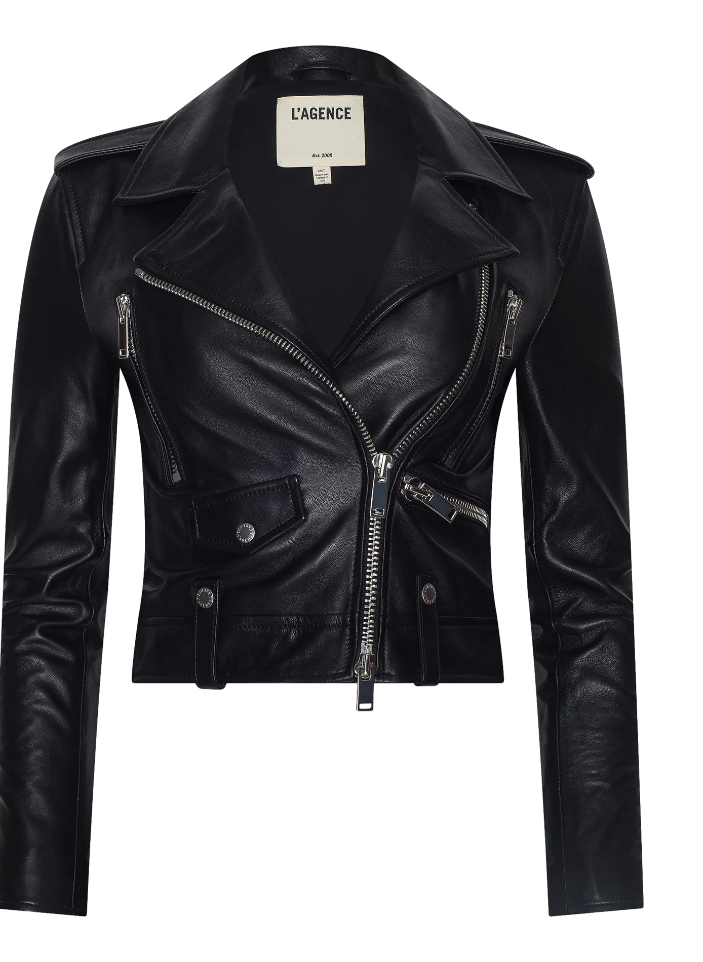 Blouson motard en cuir d'agneau L'AGENCE Noir