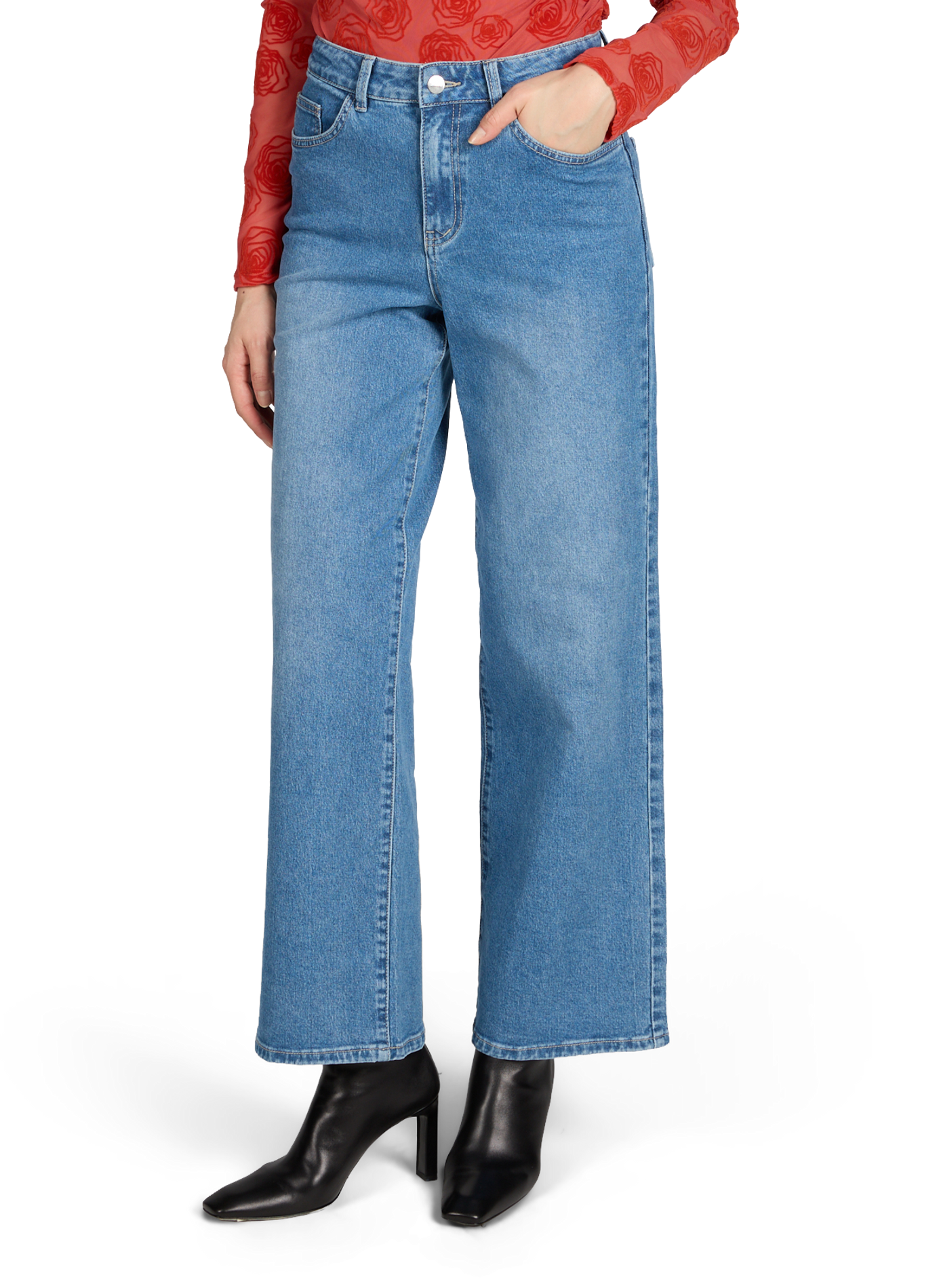 Wide Cotton Blend Jeans OBJECT Blue