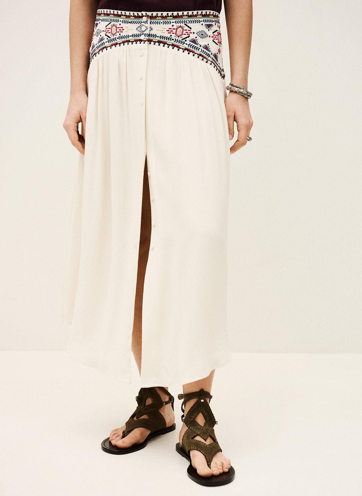 Jupe longue brodée tilana BA&SH Beige