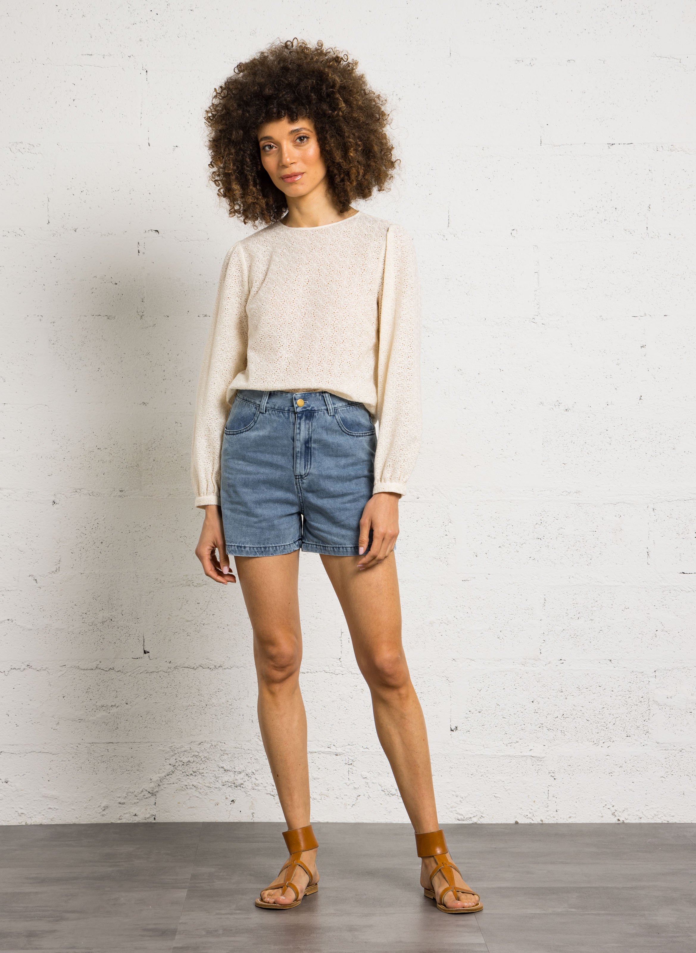 Top droit manches longues brodé dalma MAISON 123 Beige