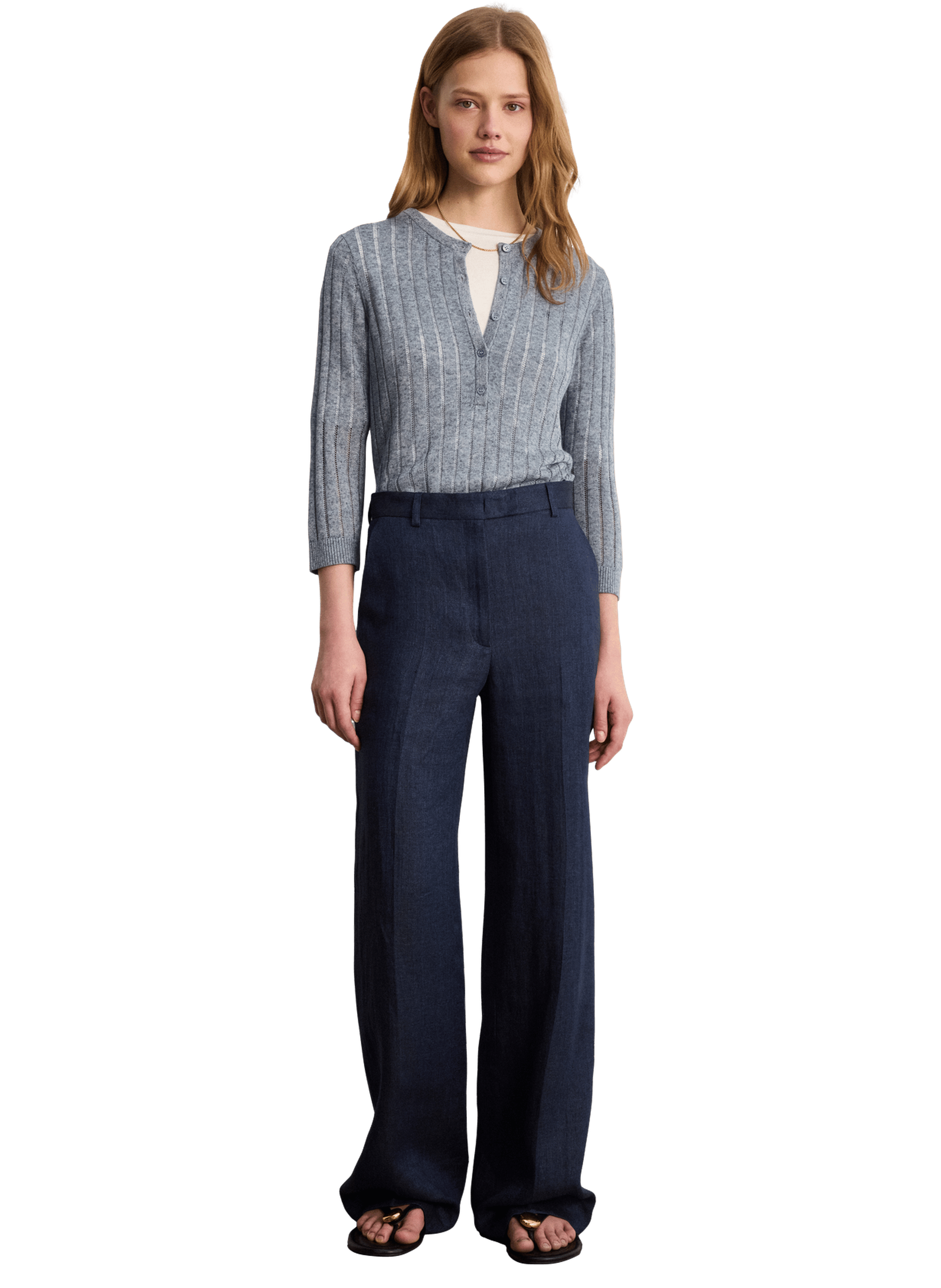 Pantalon de tailleur en lin à chevrons - bayalee PABLO Bleu