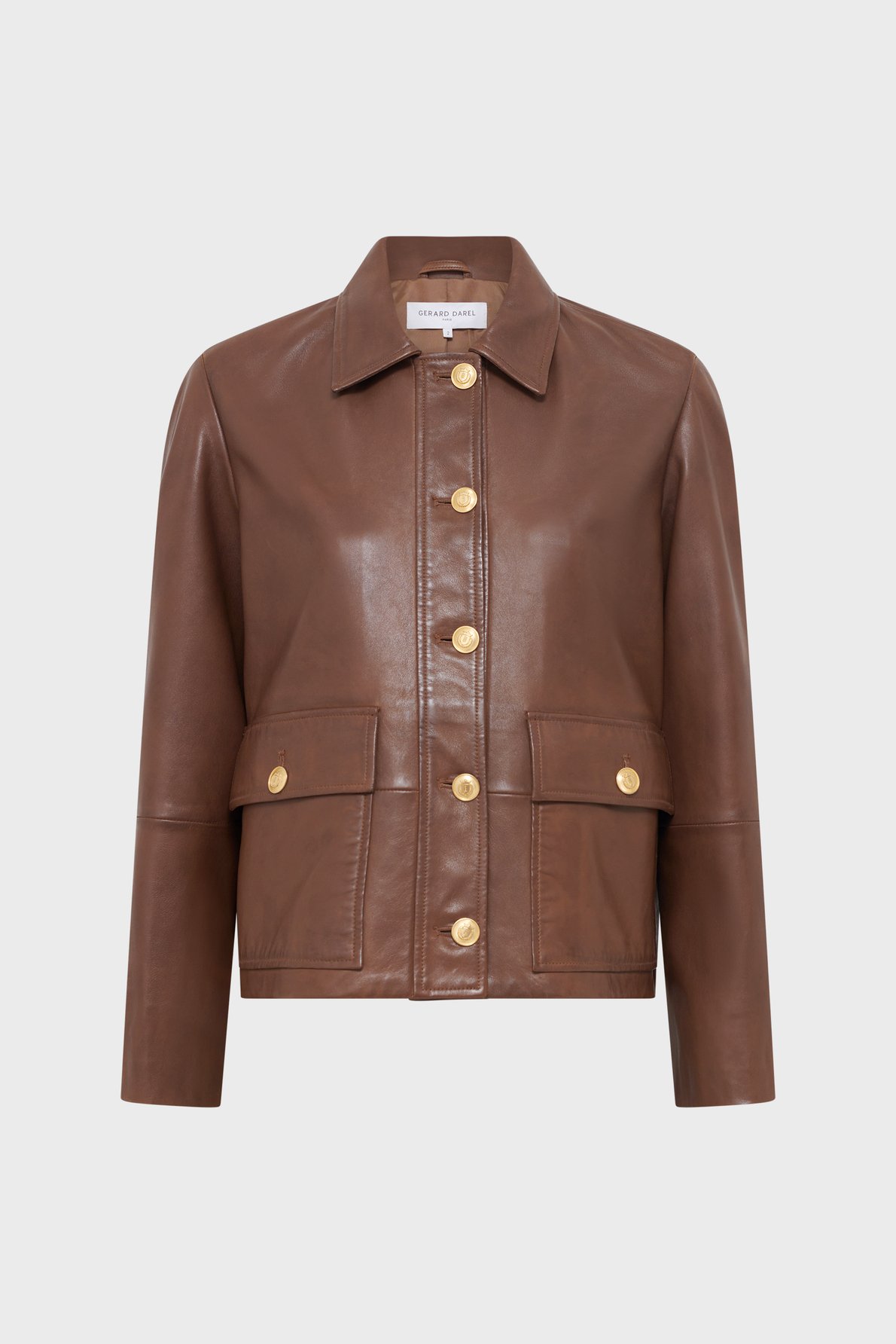Veste droite en cuir à boutons dorés - tinaya GERARD DAREL Marron