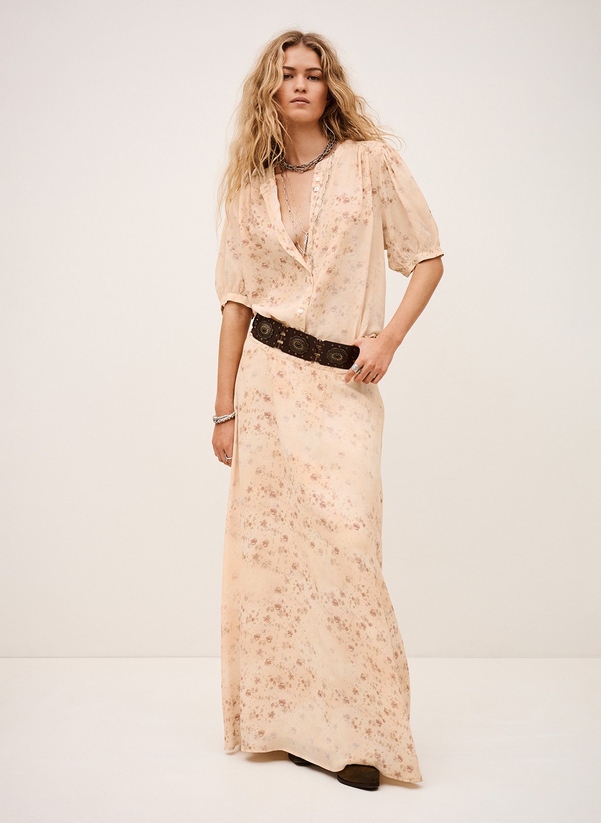 Jupe longue évasée nattalina BA&SH Beige