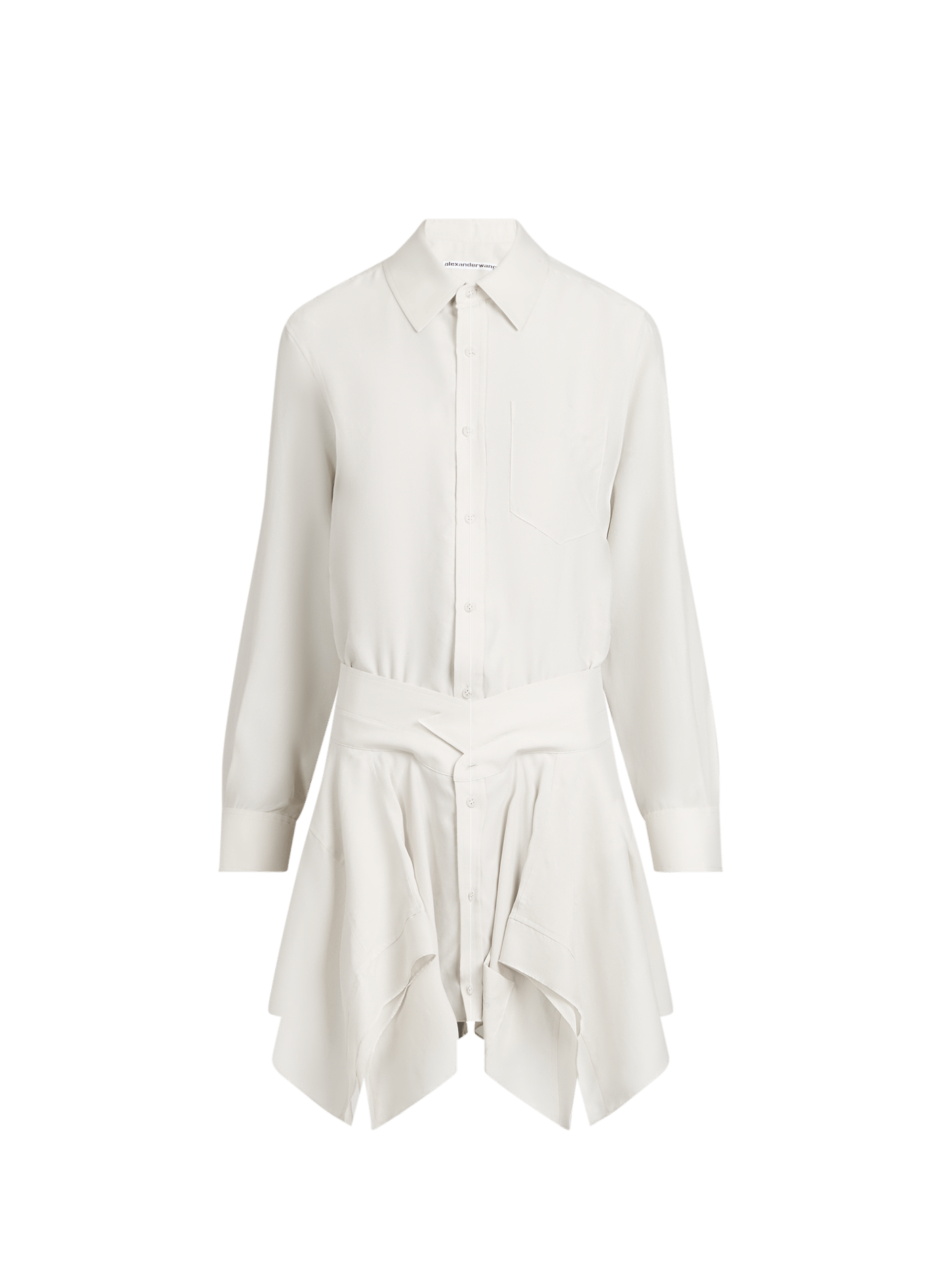 Robe chemise courte unie en soie ALEXANDER WANG Blanc