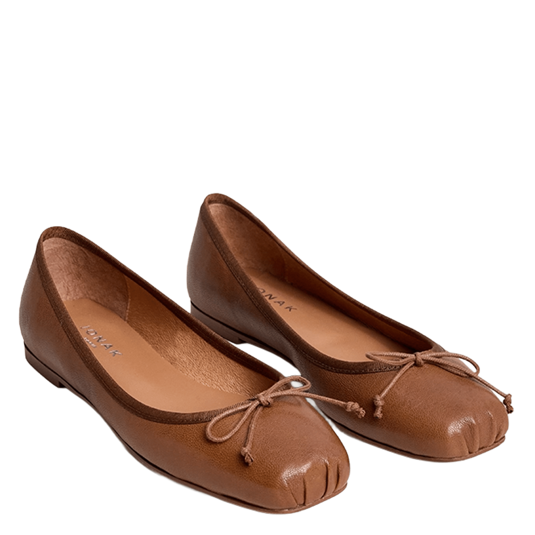 Ballerines à bouts carrés unies en cuir domine JONAK Marron
