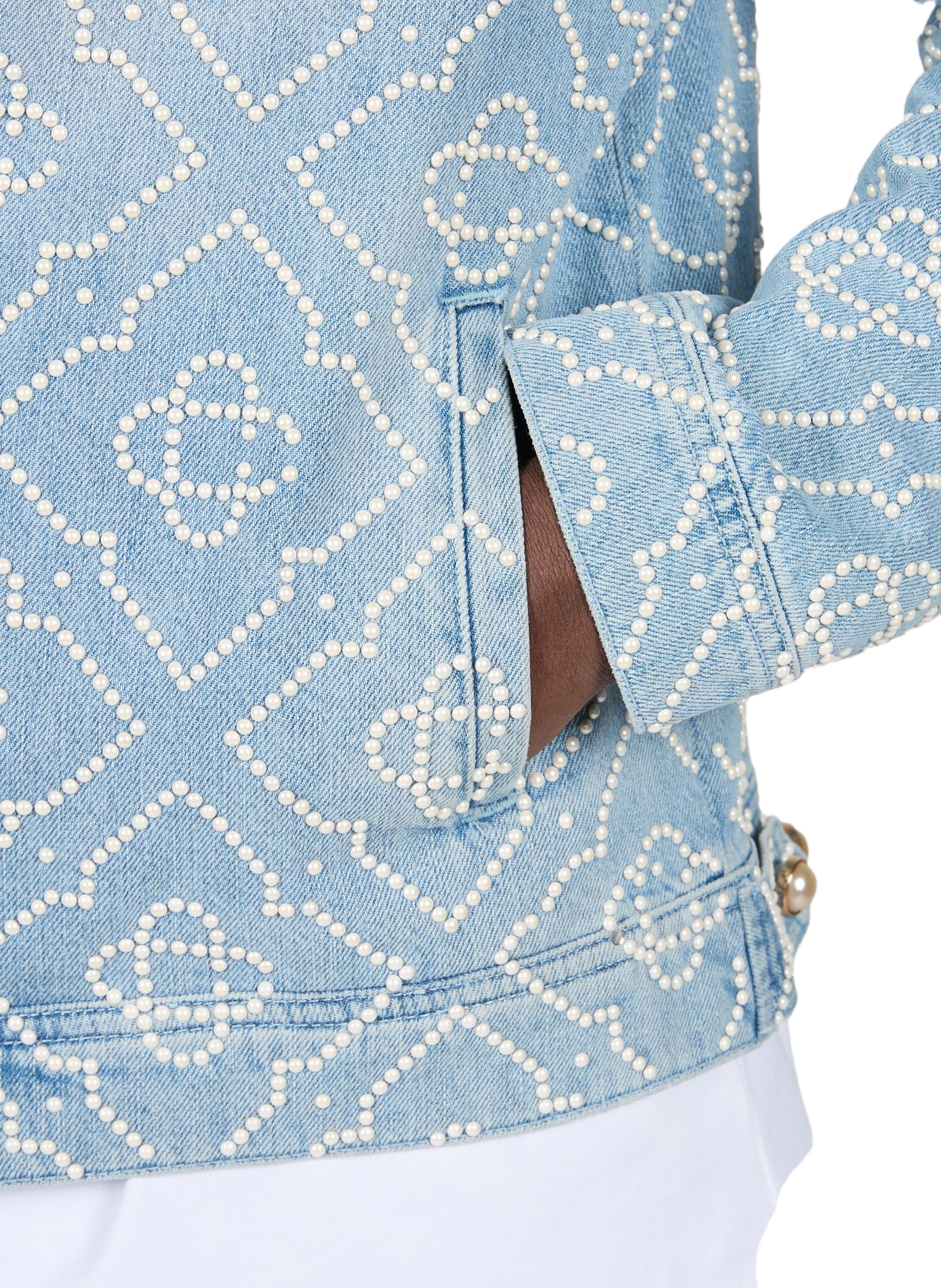 Denim jacket with pearl motifs in cotton CASABLANCA PARIS Blue