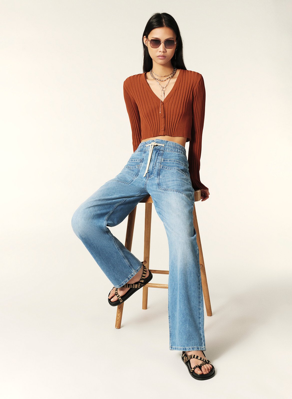 Pantalon large taille haute en coton mima BA&SH Bleu