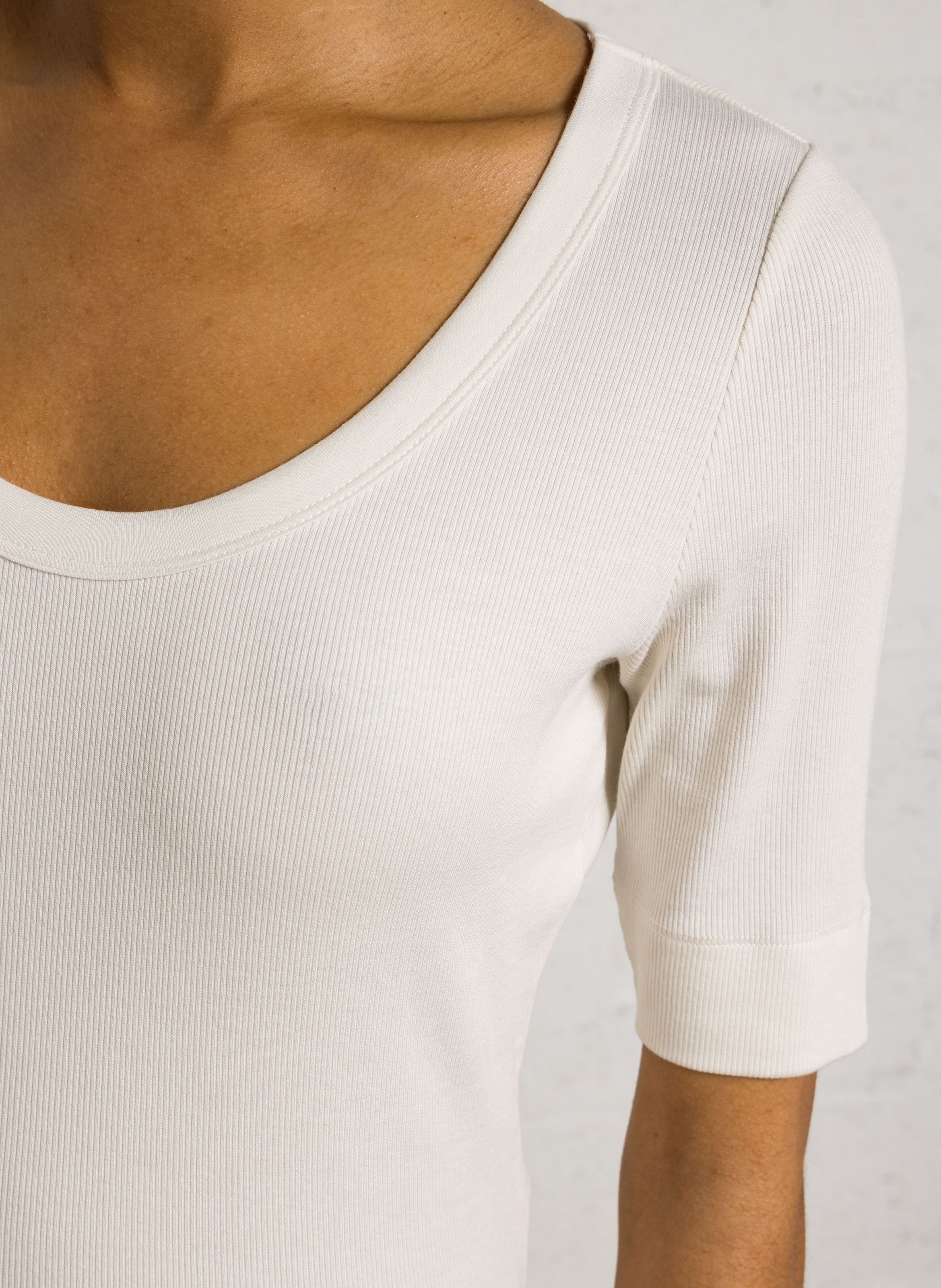 Tee-shirt col rond en coton mélangé lana Blanc