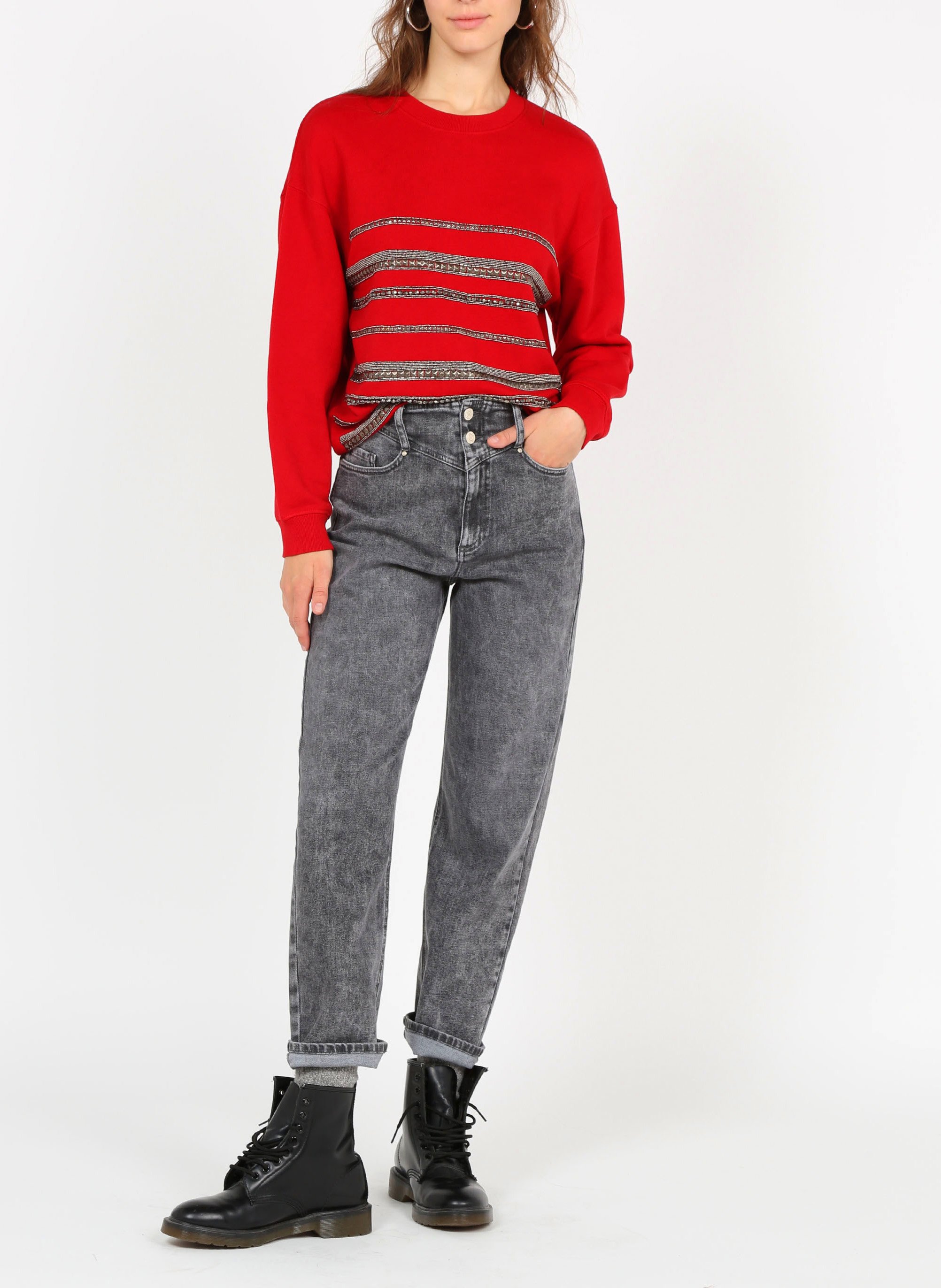 Jean slouchy en coton délavé alice IKKS Gris