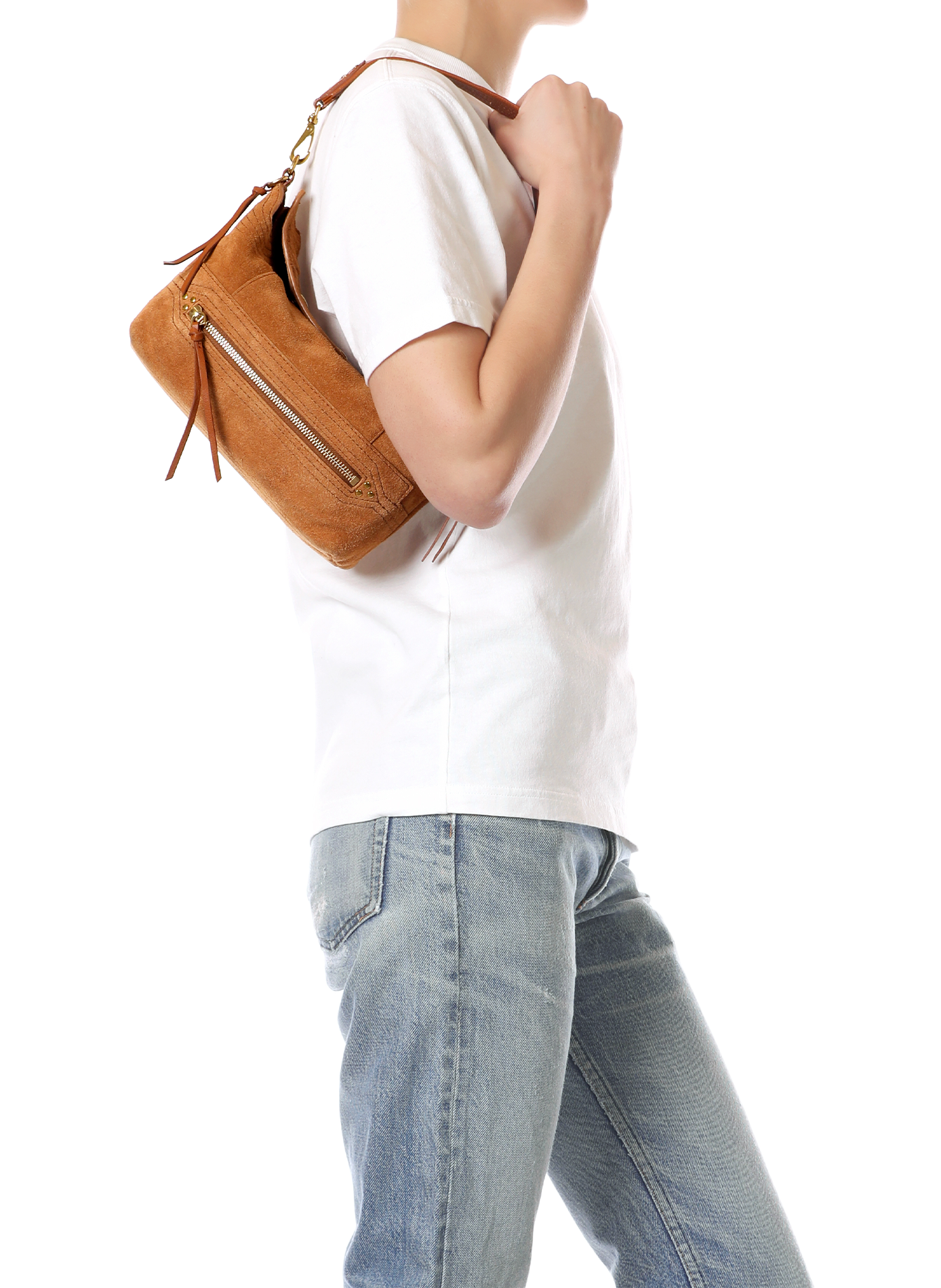 Sac Lucky Hobo Small en cuir de veau velours  JÉRÔME DREYFUSS Marron