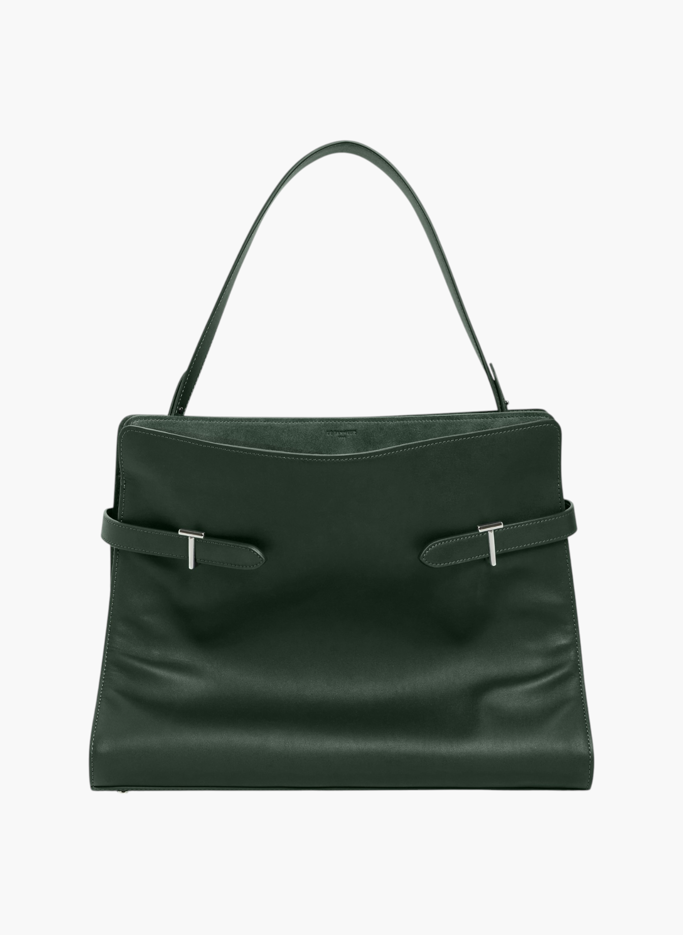 Sac porté épaule modèle maxi emie en cuir lisse et refente de velours LE TANNEUR Vert