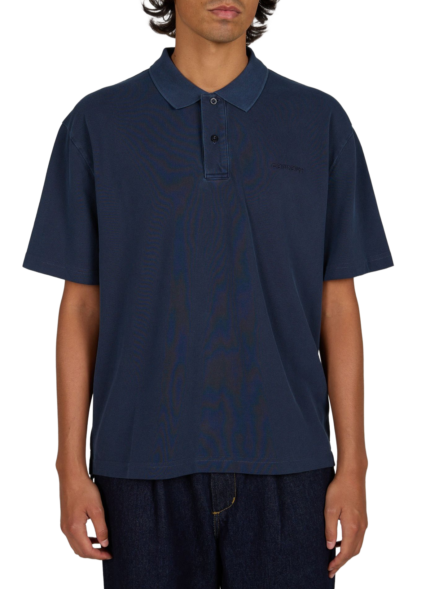 Gerader Polo Wayne mit Baumwoll-Logo. CARHARTT WIP Blau
