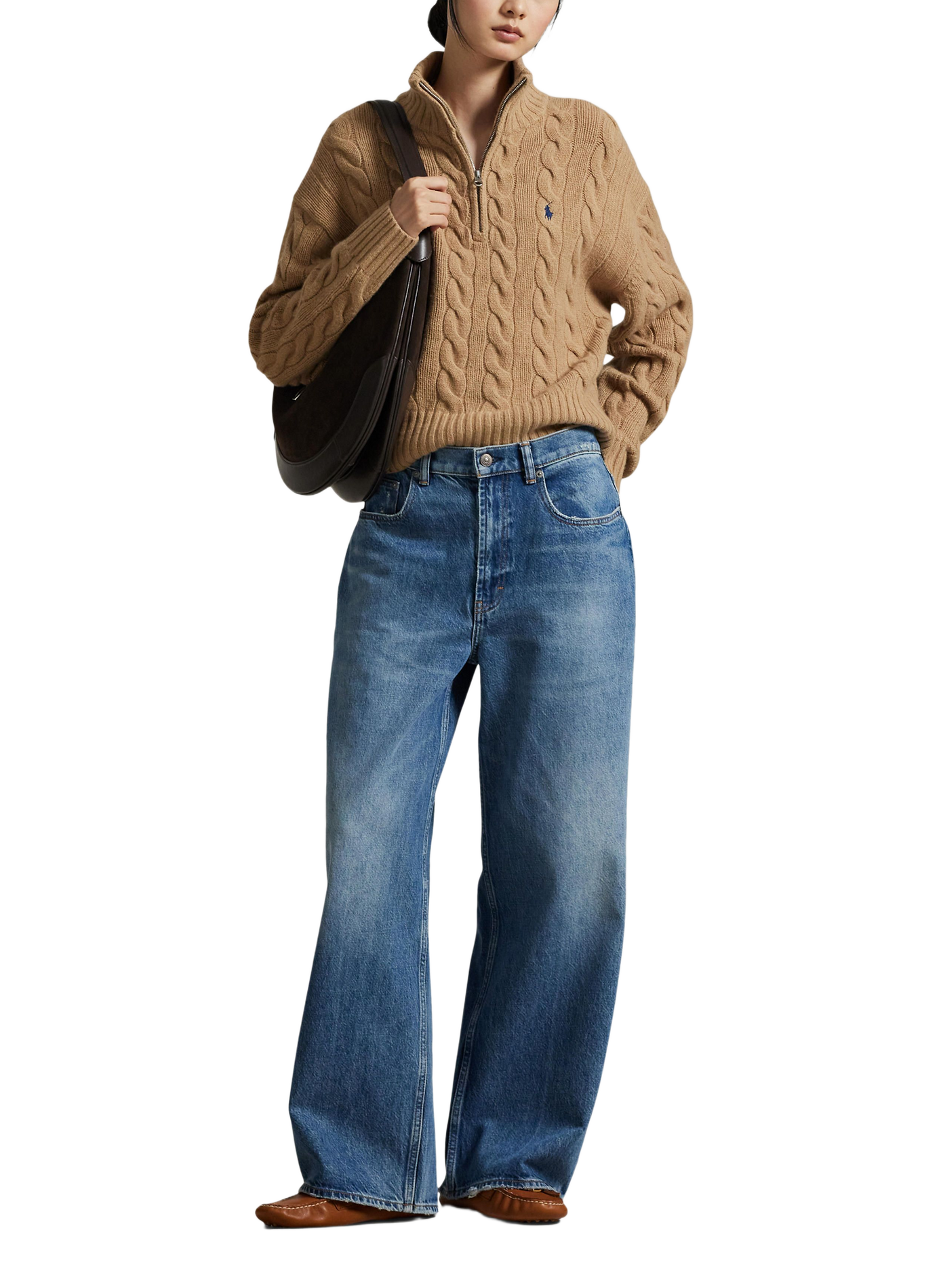 Wool and cashmere zip-neck sweater POLO RALPH LAUREN Beige