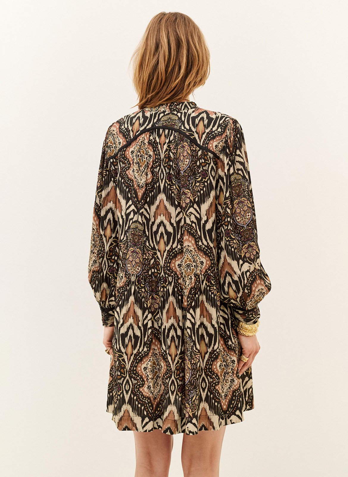 Robe courte col tunisien imprimée zaza BA&SH Noir