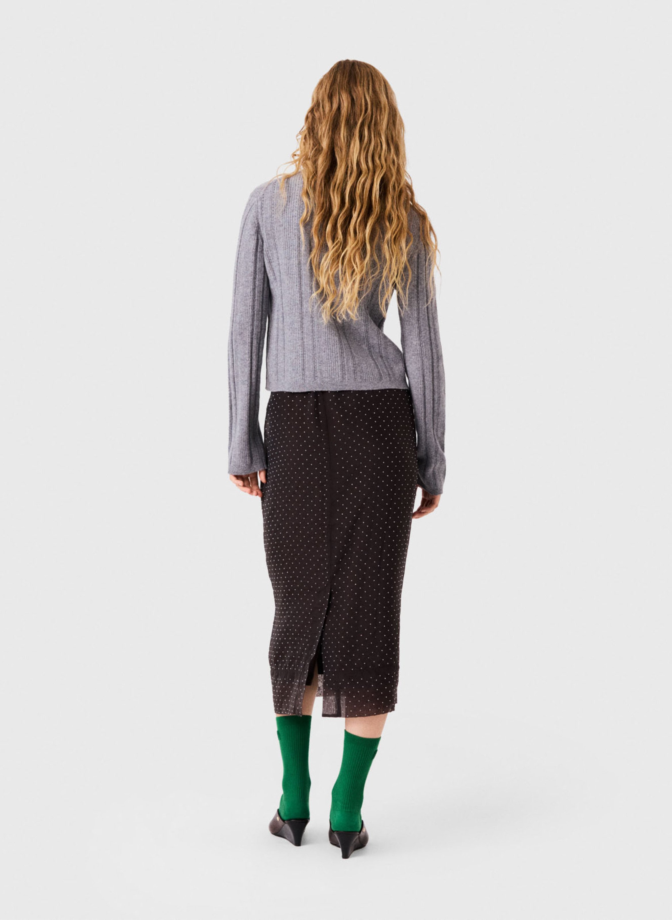 Jupe midi droit à pois MAJE Marron