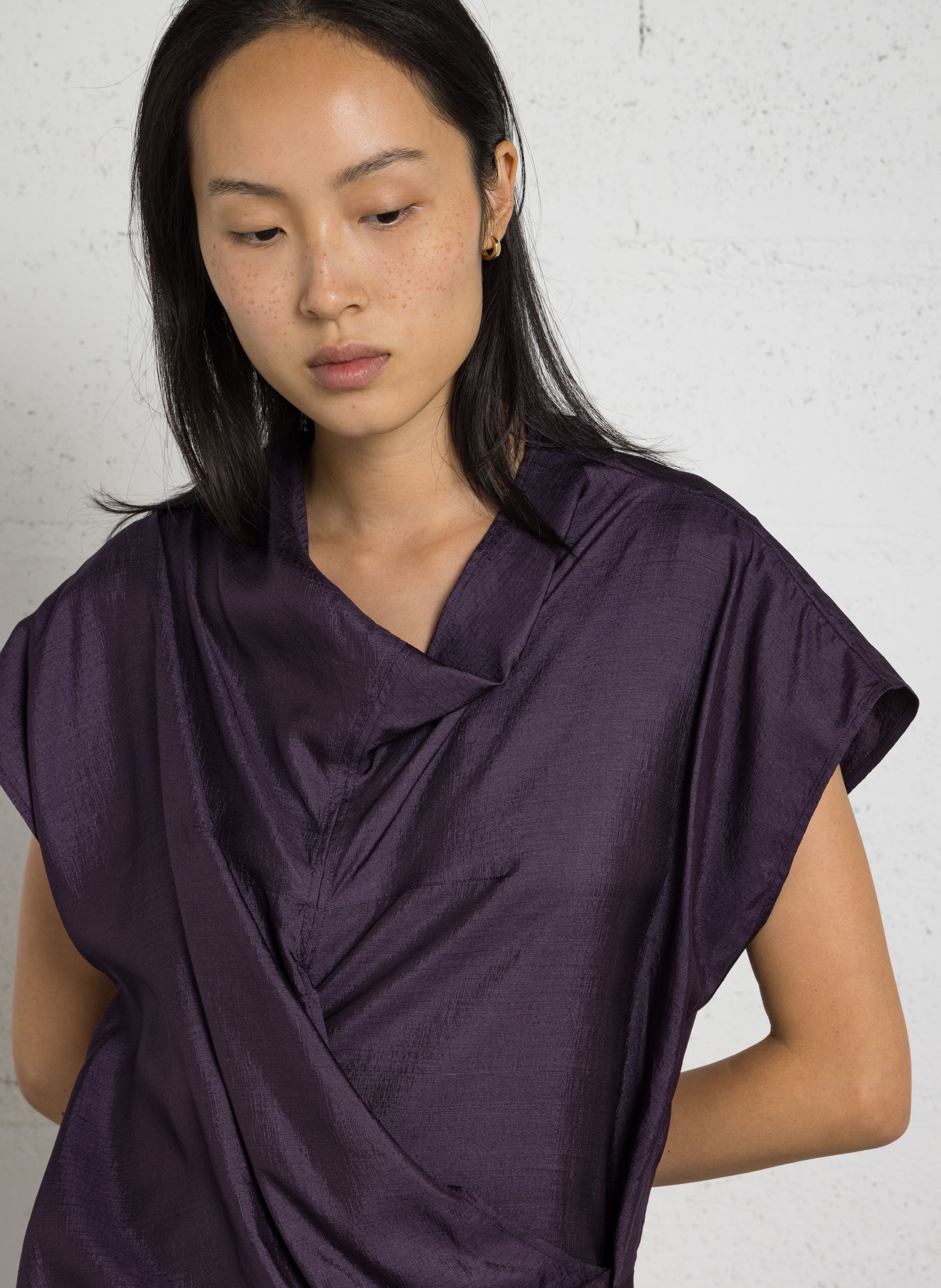 Robe midi col montant en soie foggia SOEUR Violet