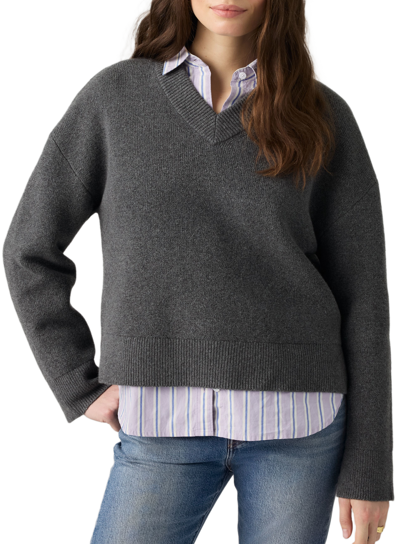 Straight V-neck sweater in a cotton blend LEVI'S Grey