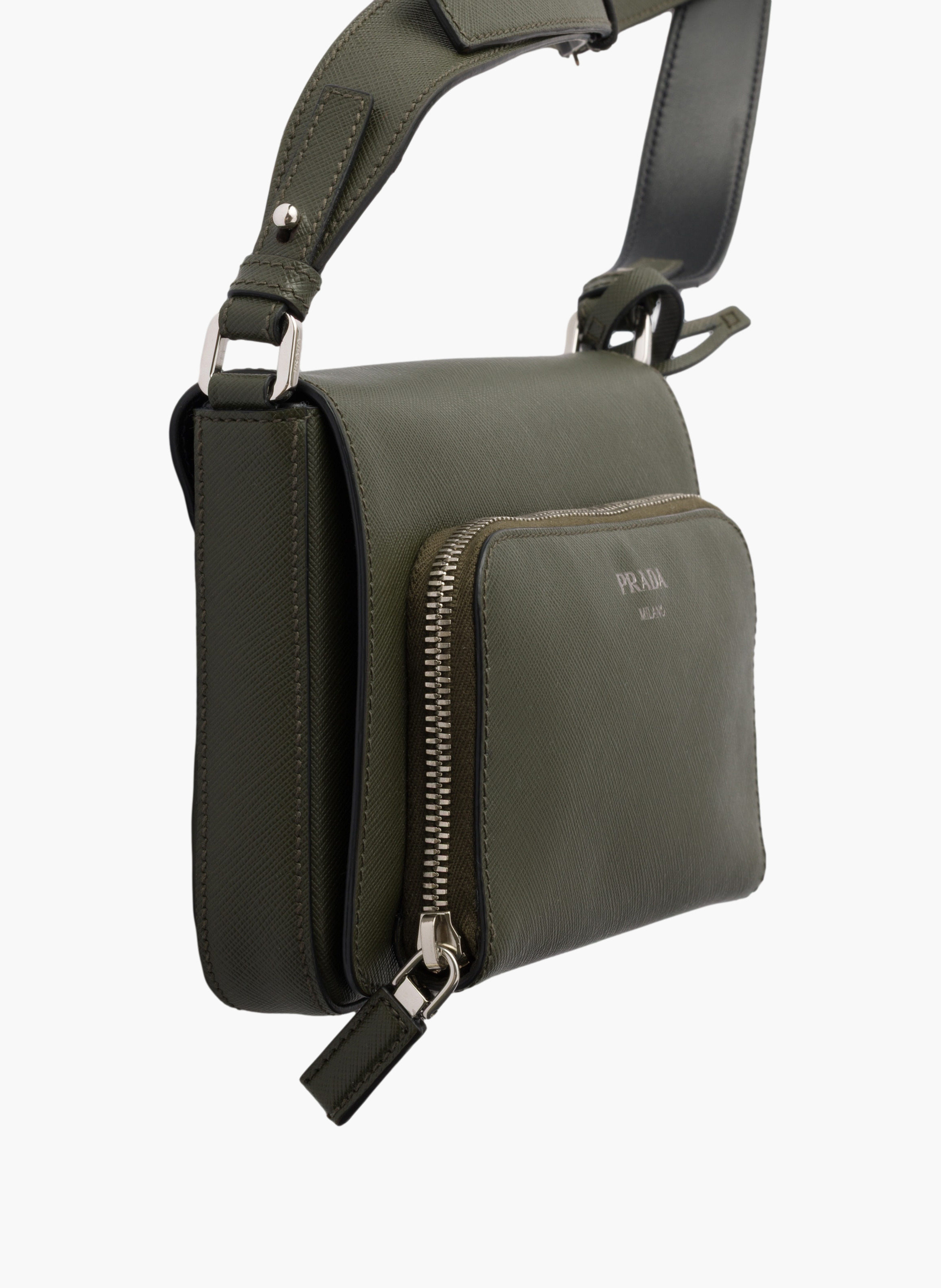 Sac porté épaule en cuir saffiano PRADA Vert