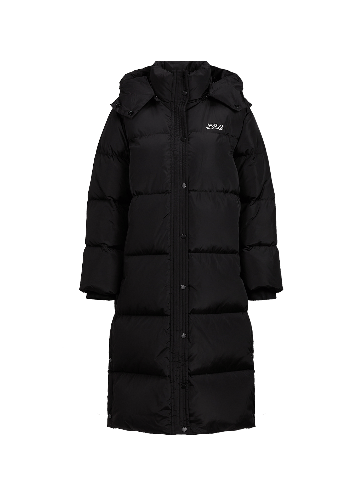 Gerade geschnittene Daunenjacke mit Stehkragen und Kapuze KARL LAGERFELD Schwarz