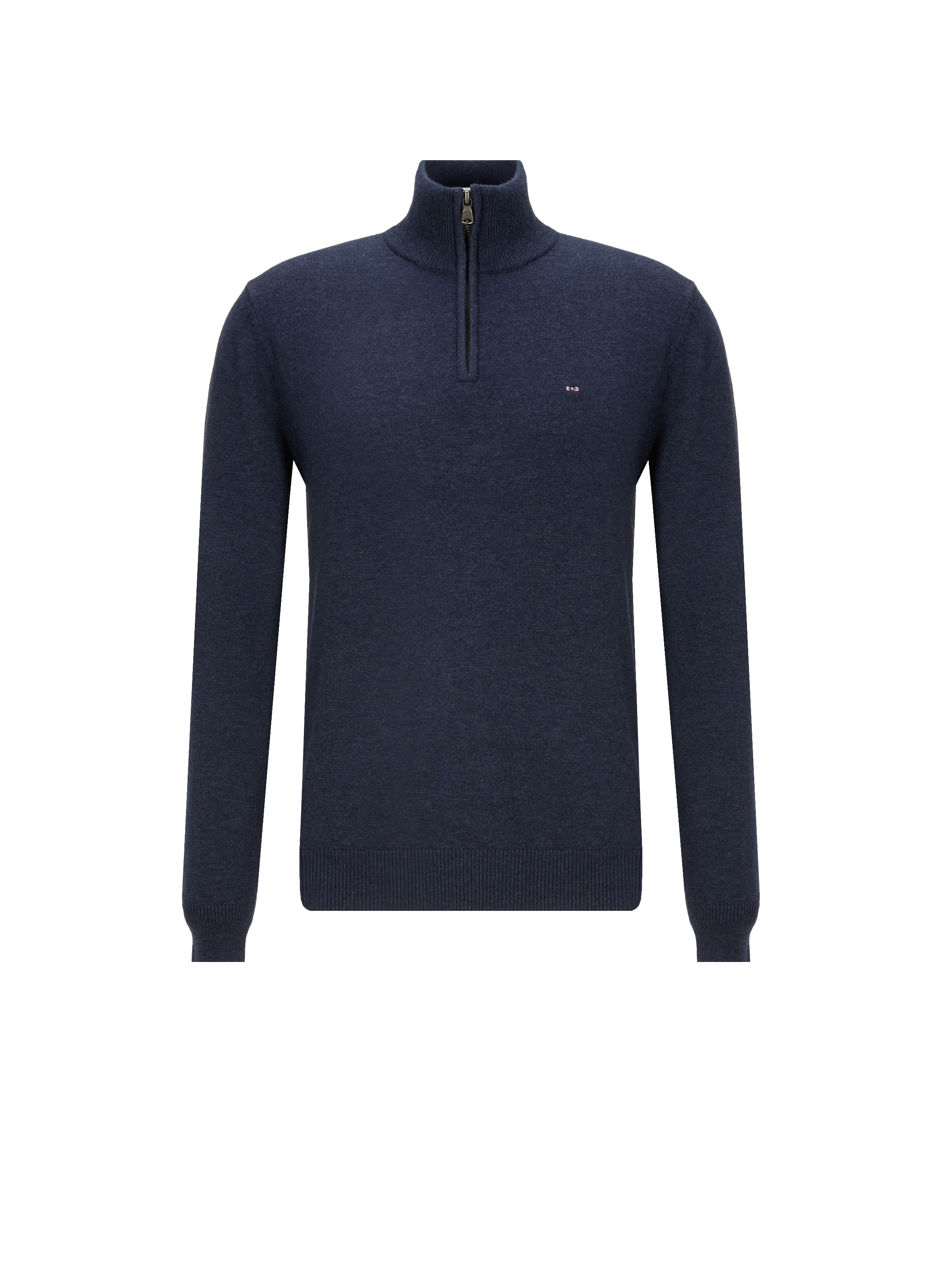 Pull à col zippé en laine et coton