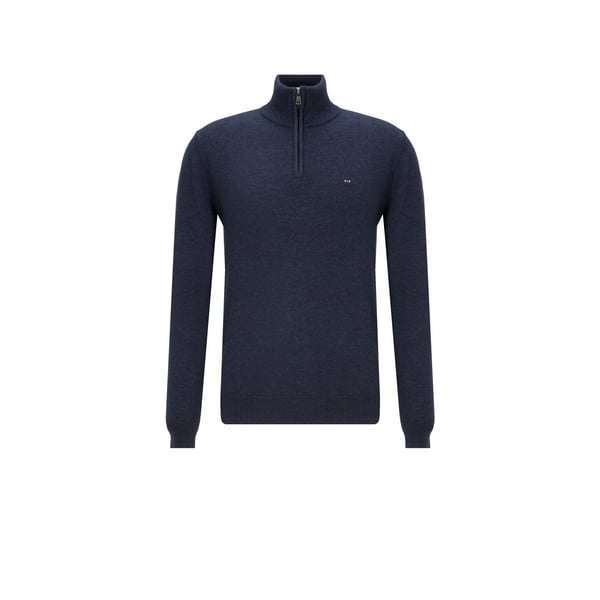 Pull à col zippé en laine et coton