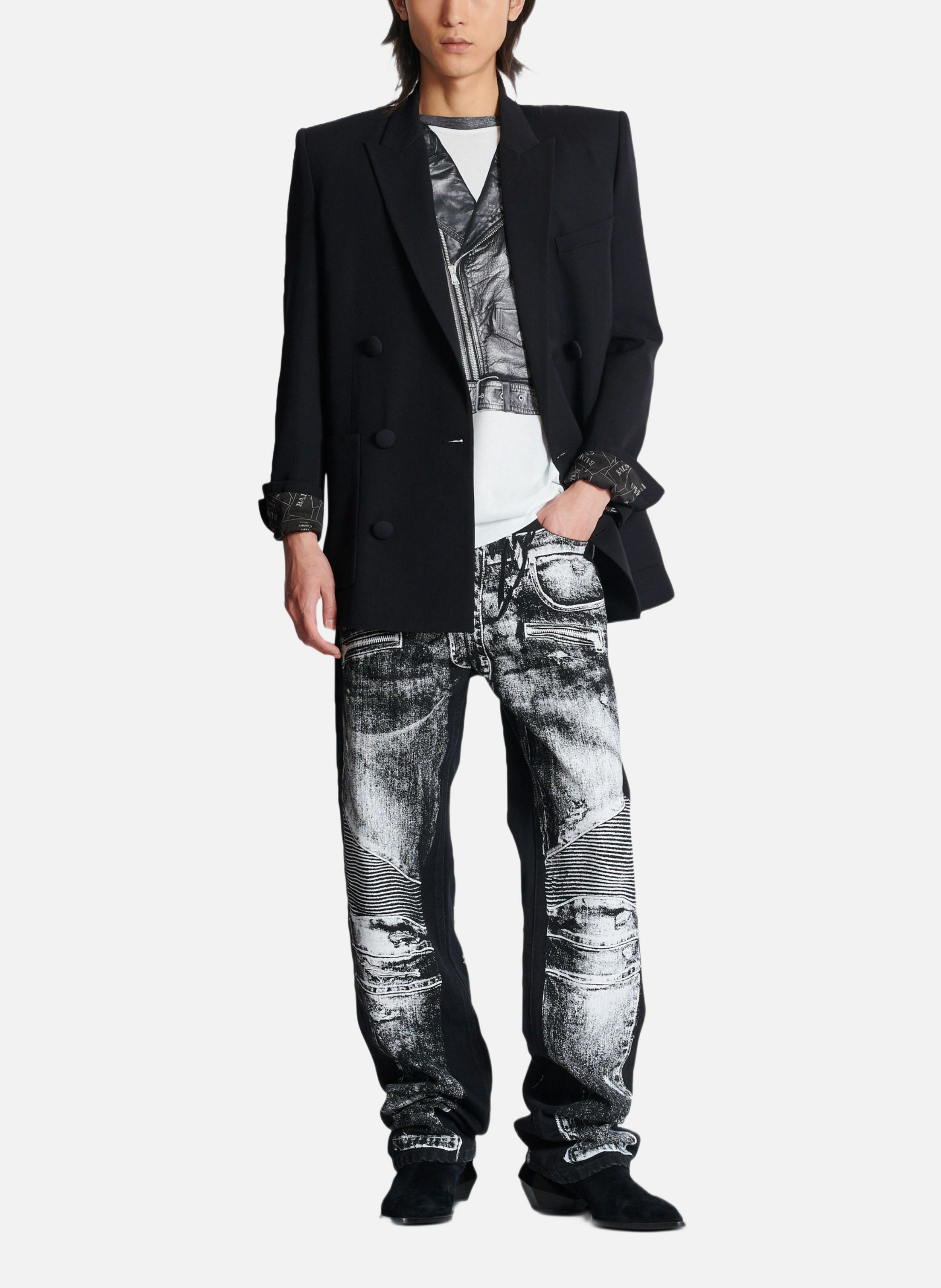 T-shirt imprimé trompe-l’œil veste biker BALMAIN Noir