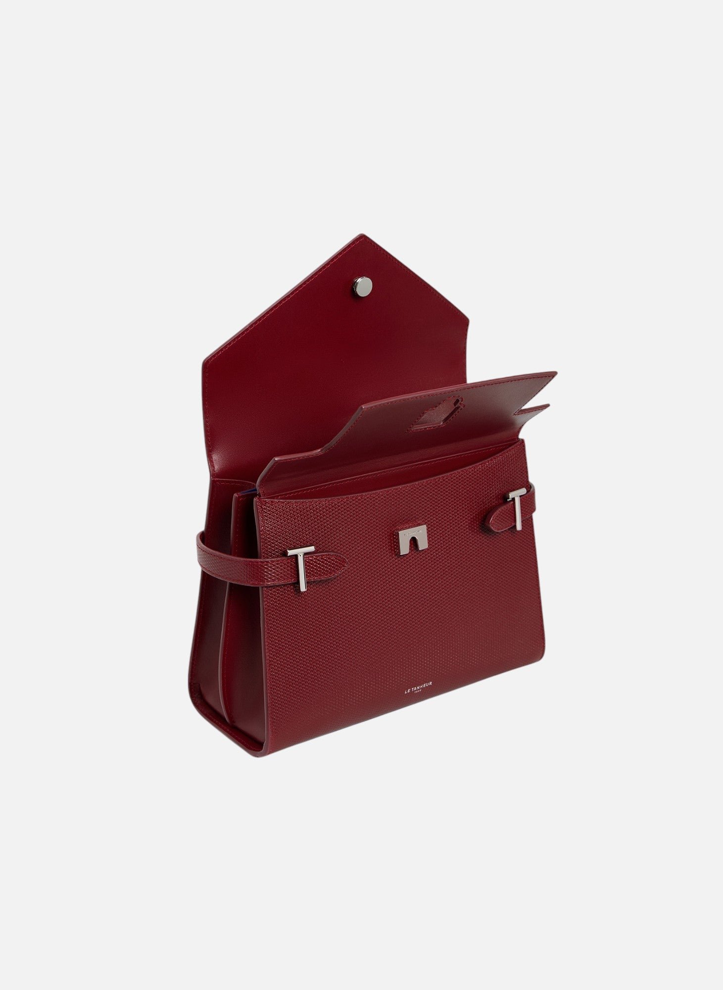 Sac à main double rabat moyen modèle emilie en cuir signature t LE TANNEUR Rouge