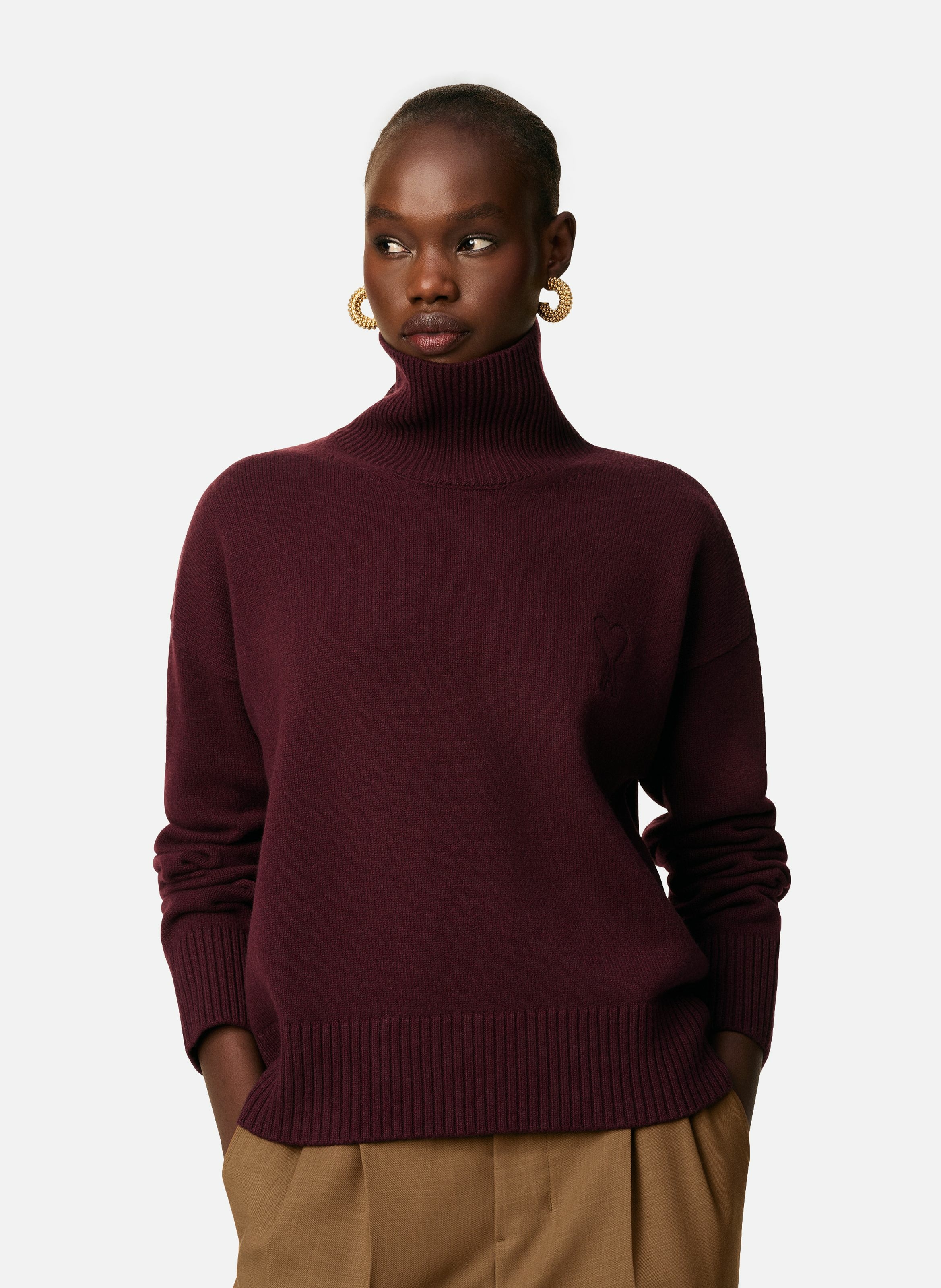 Pull col cheminée ami de coeur en laine unisexe AMI PARIS Rouge