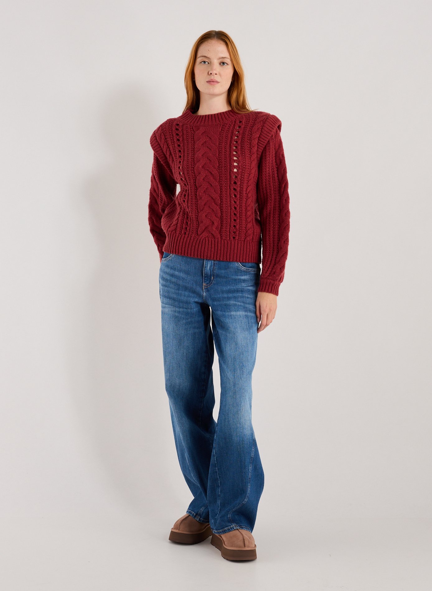 Pull droit en maille torsadée de laine LOUISE MISHA Rouge