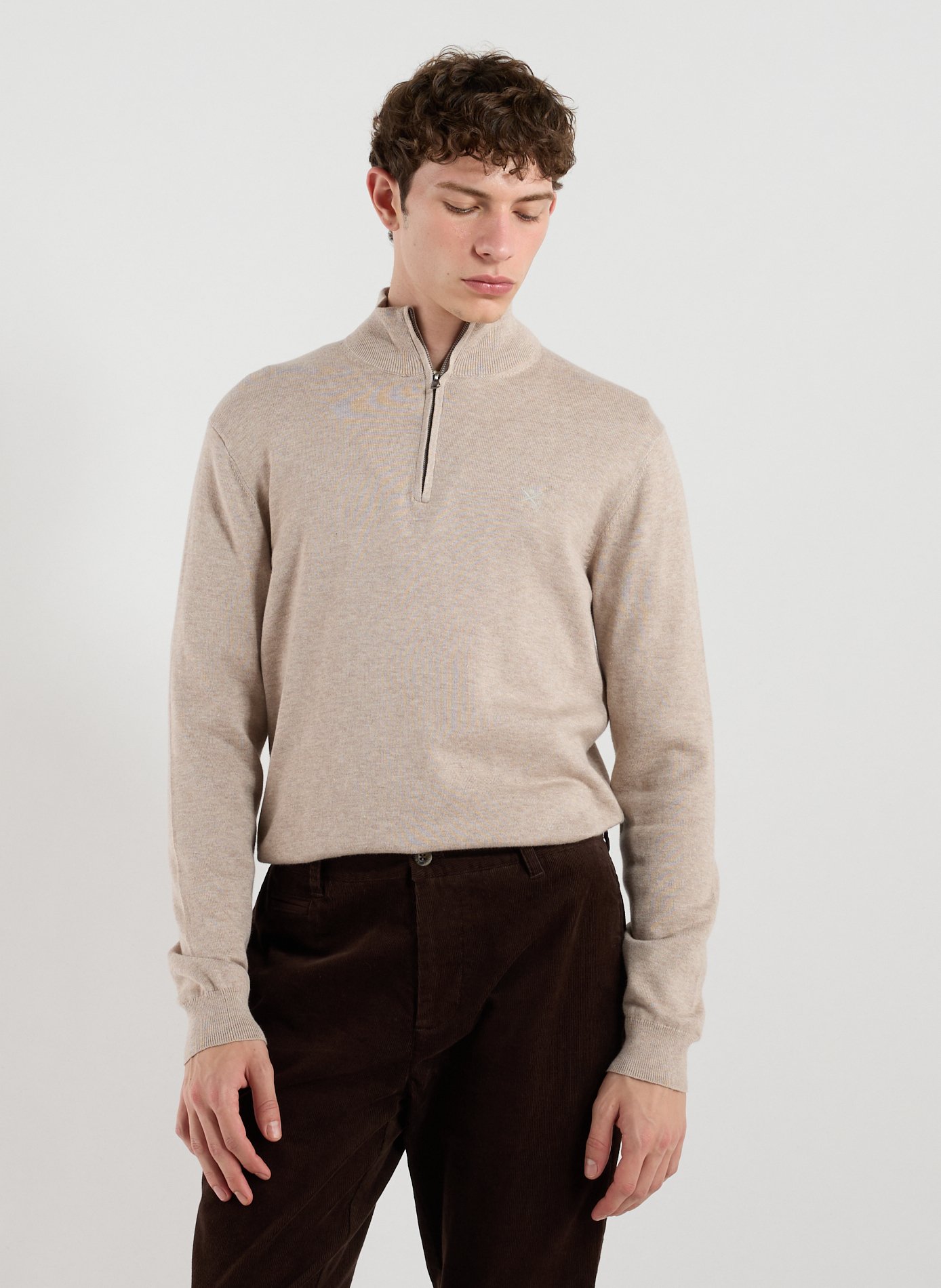 HACKETT Cotton high-neck jumper Beige