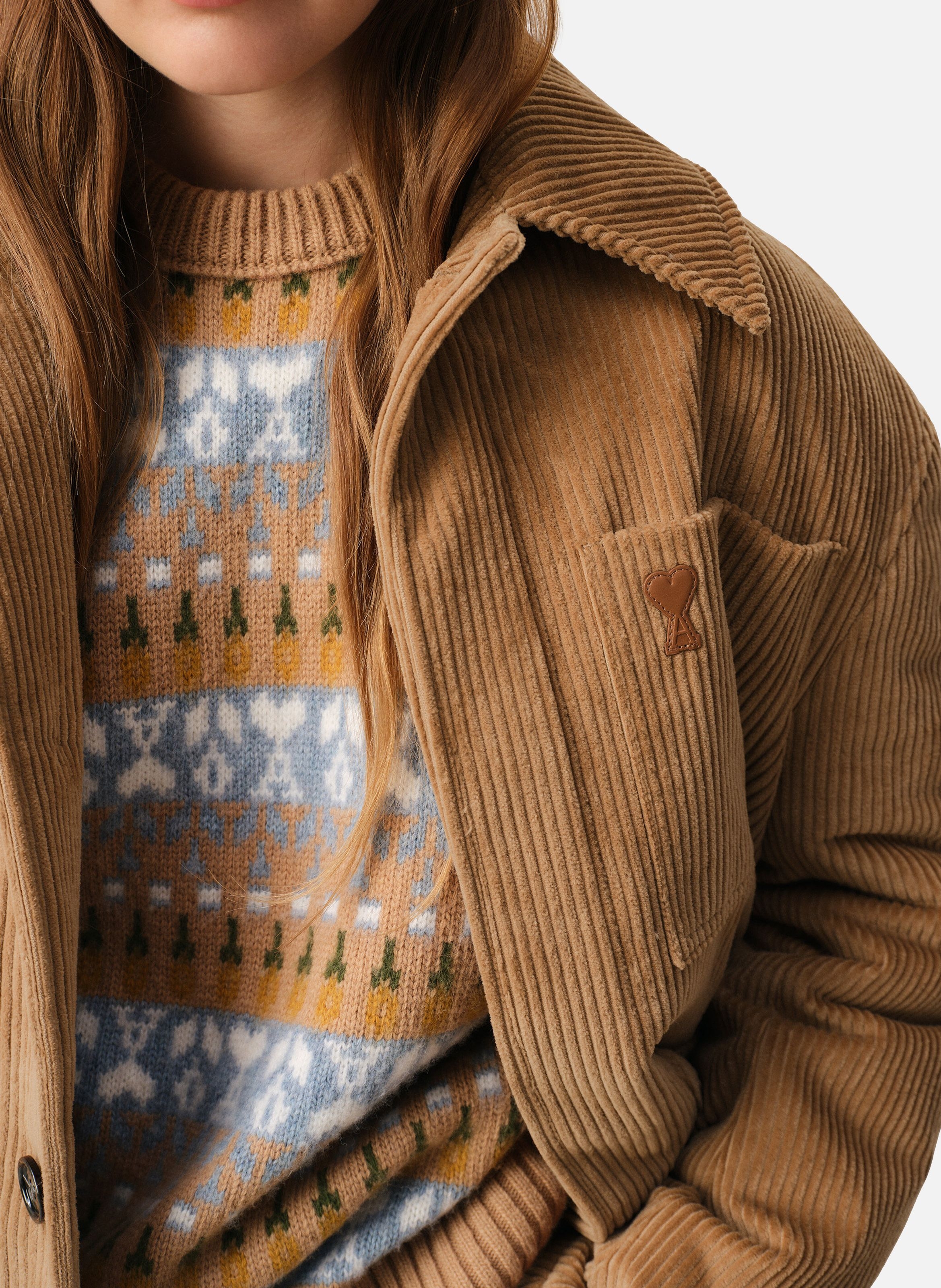 Veste worker en velours en coton unisexe AMI PARIS Marron