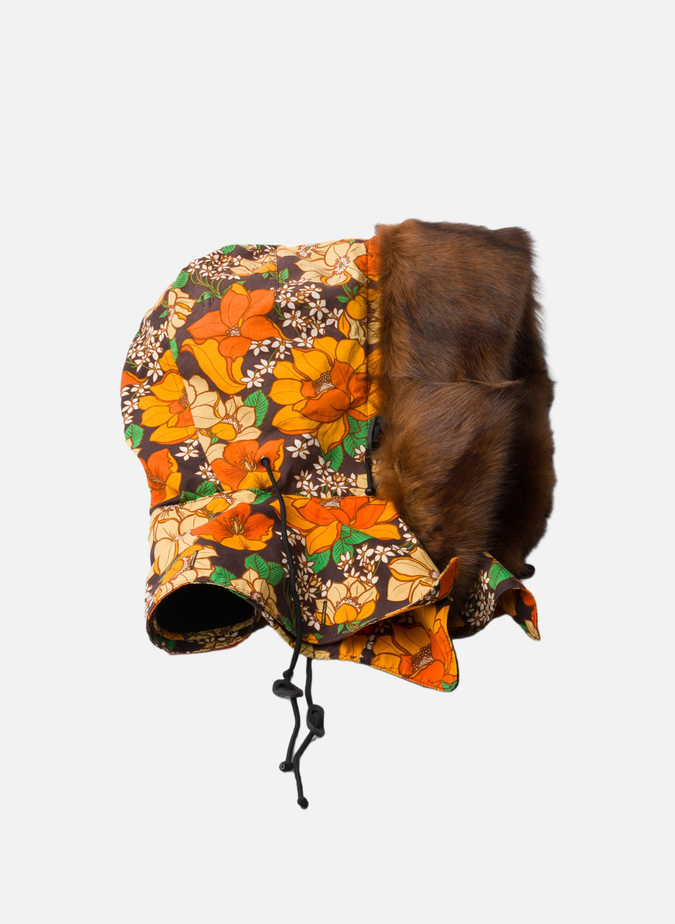 Capuche en popeline imprimée et shearling PRADA Marron