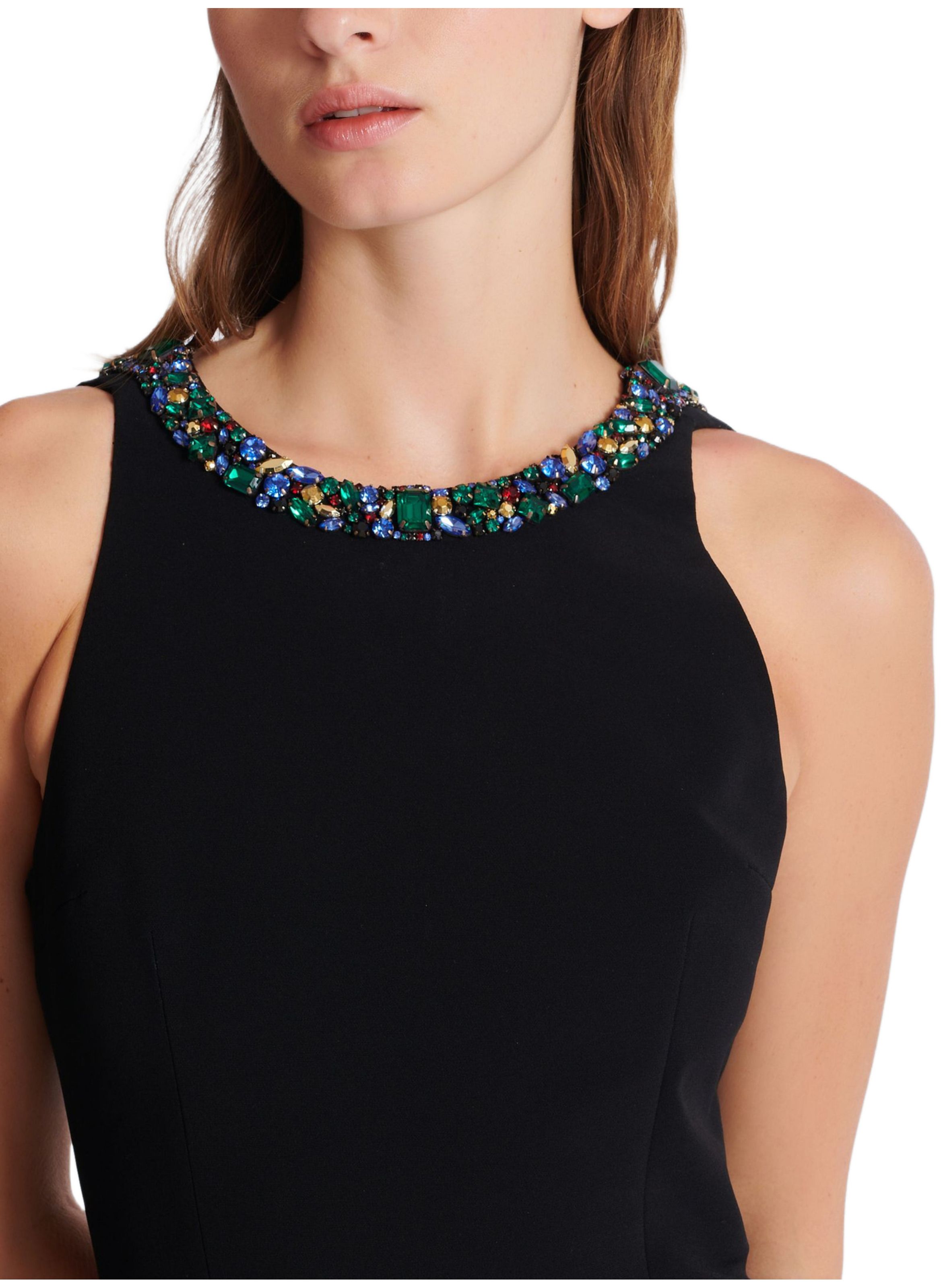 Robe longue brodée sans manche en velours BALMAIN Noir