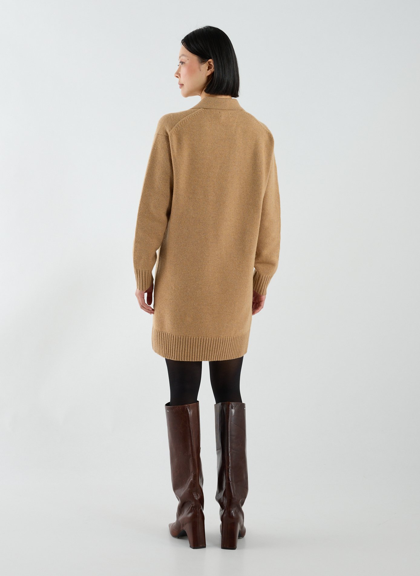 Robe côtelée à manches longues en laine et coton mélangés POLO RALPH LAUREN Marron