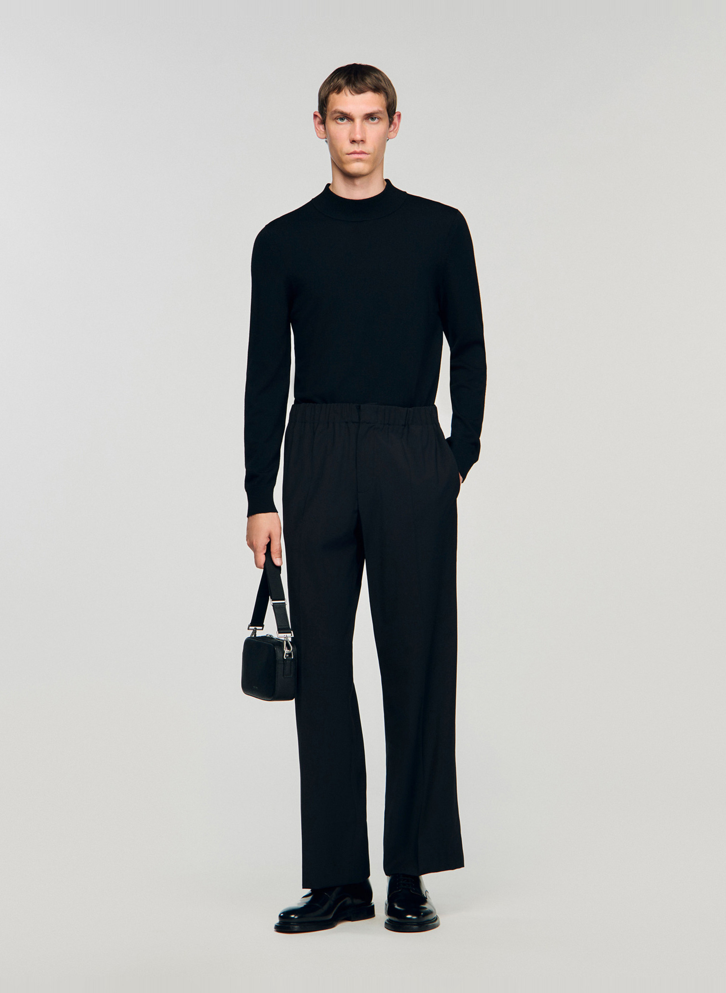 Pantalon droit en laine mélangée SANDRO Noir