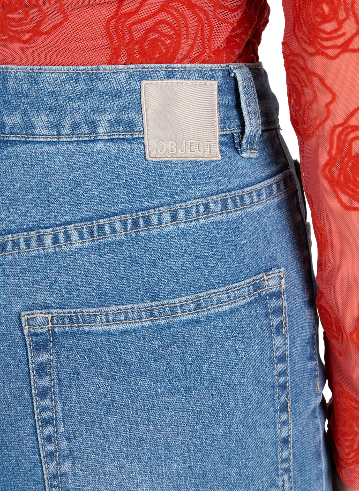 Wide Cotton Blend Jeans OBJECT Blue