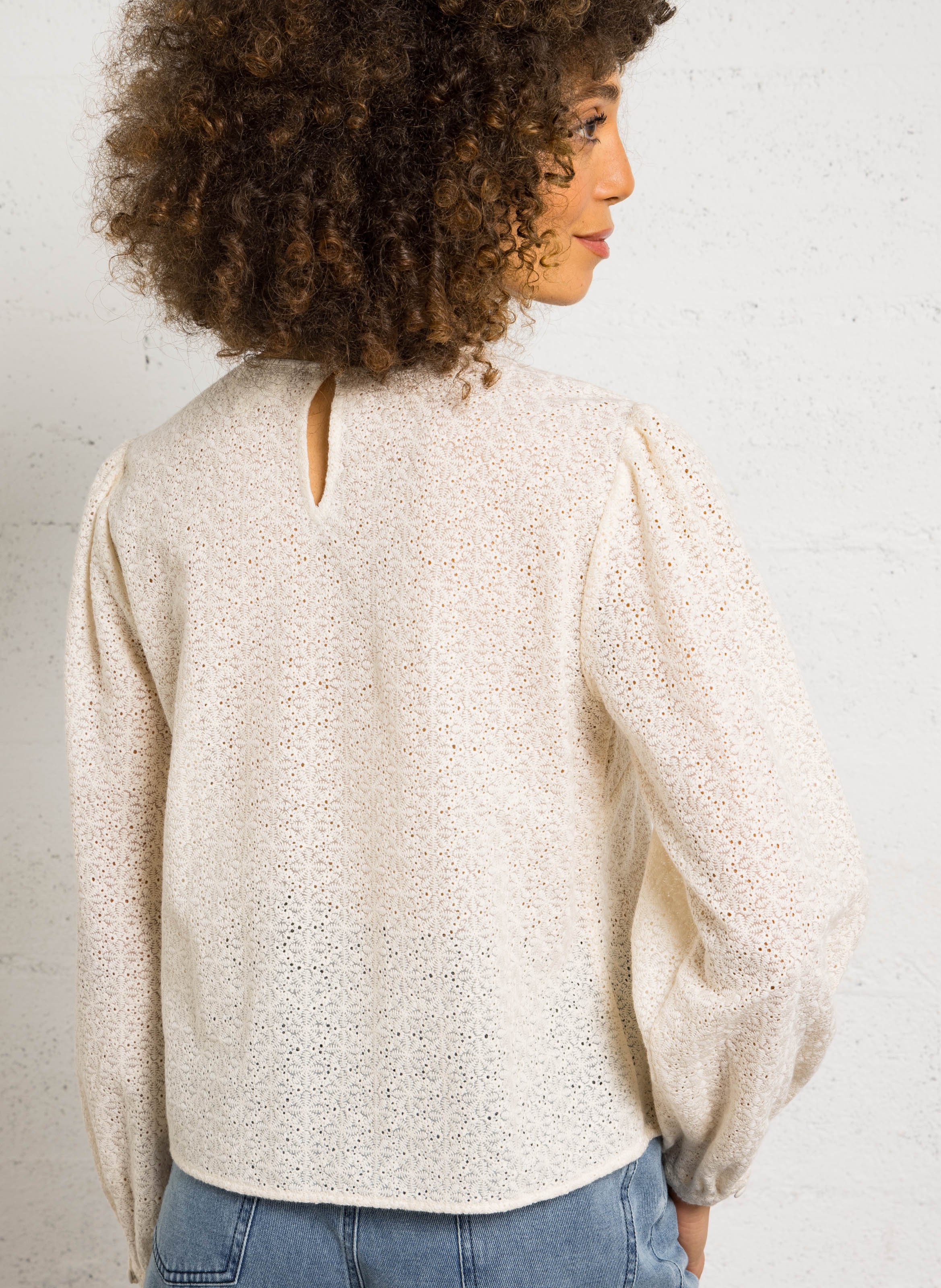 Top droit manches longues brodé dalma MAISON 123 Beige