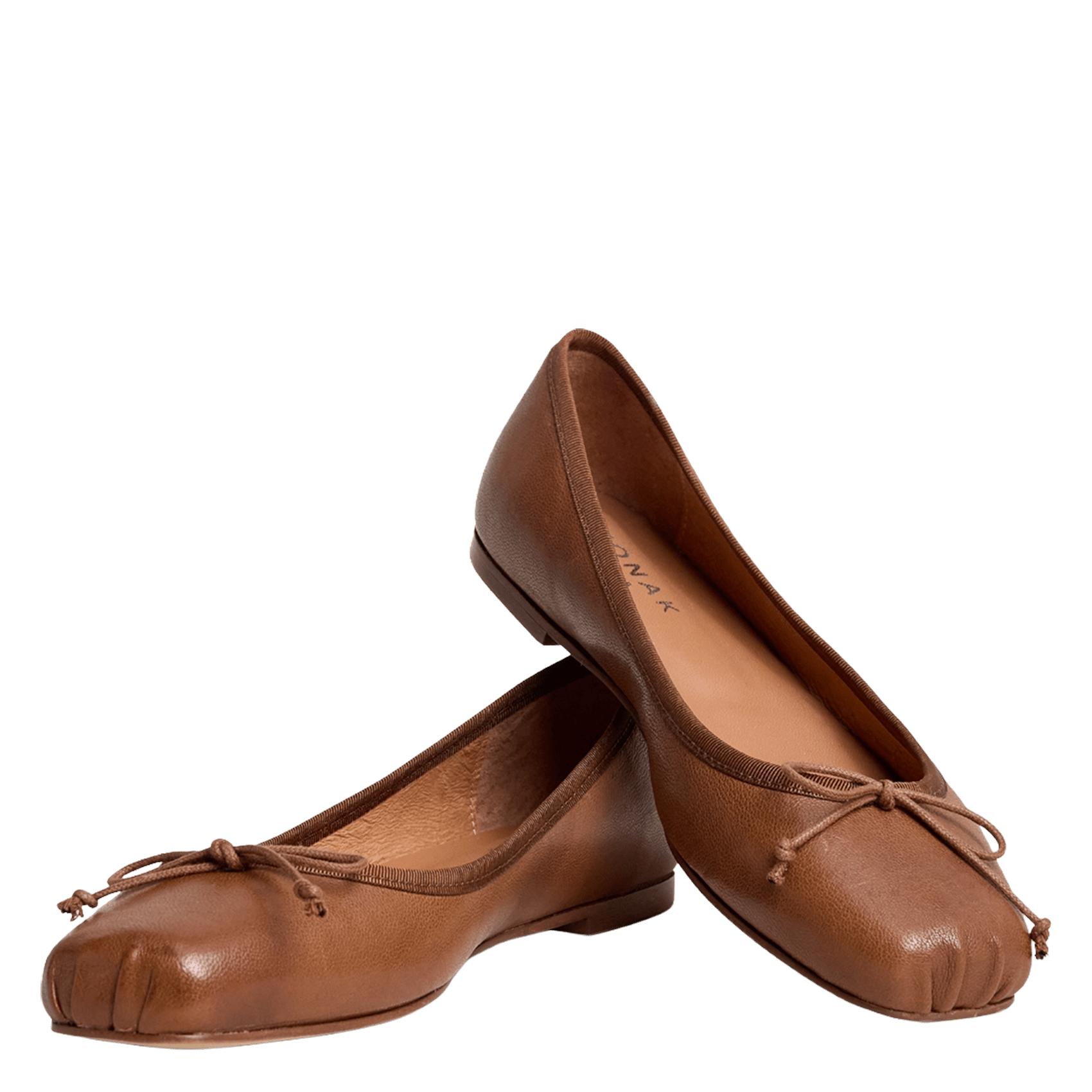 Ballerines à bouts carrés unies en cuir domine JONAK Marron