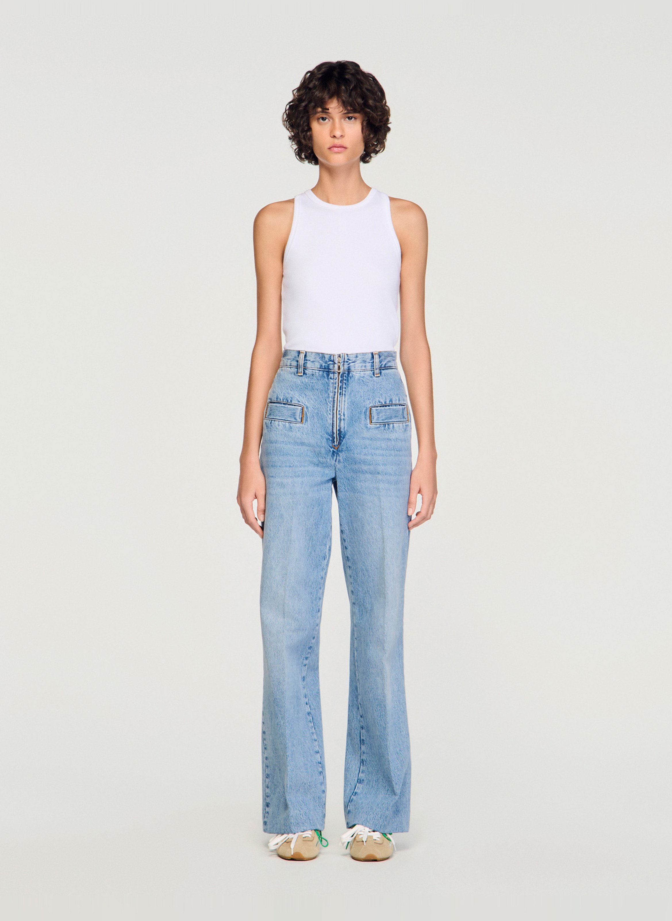 Jean droit en coton délavé SANDRO Bleu