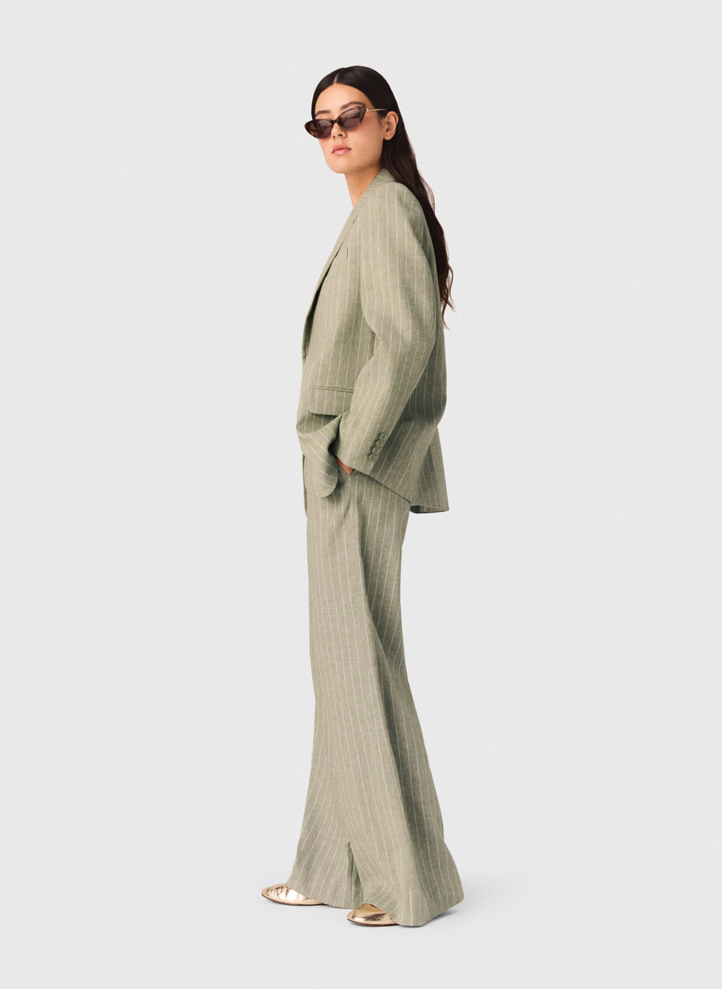 Pantalon large en lin mélangé MAJE Kaki