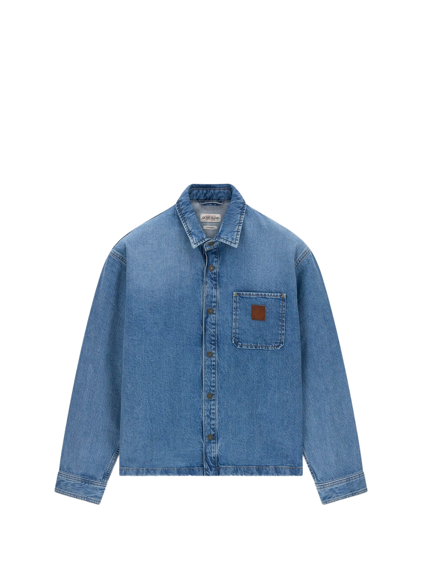 Shirt with classic collar in blended cotton denim GUESS Blue