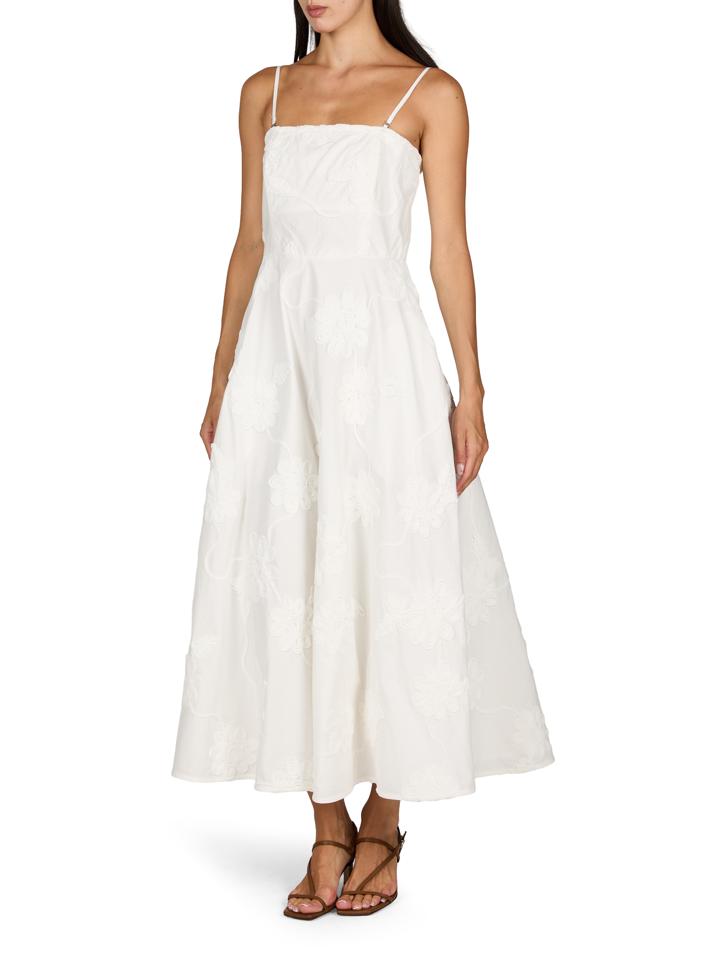 Midi strapless dress with floral embroidery in cotton ROTATE White