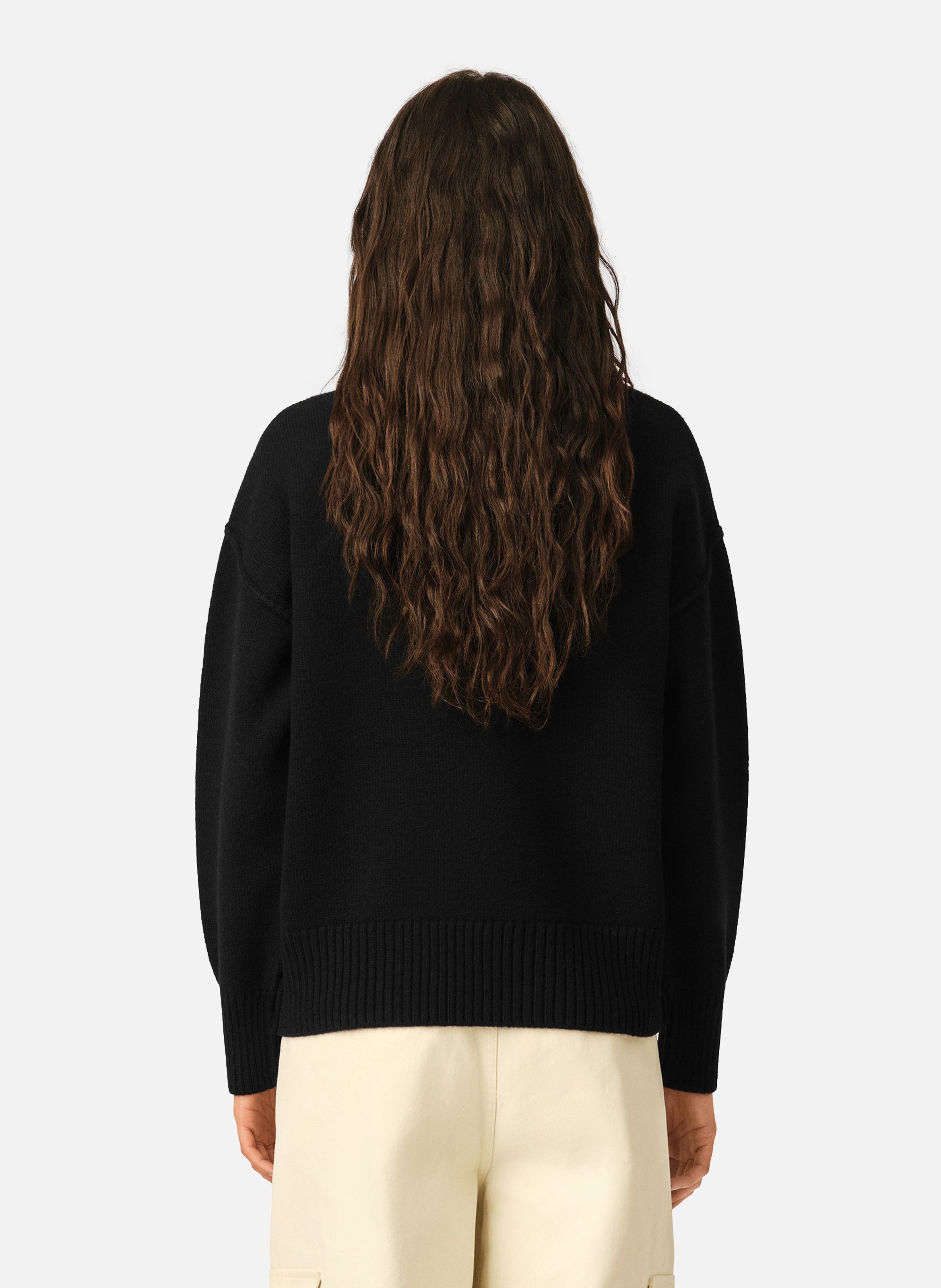 Pull col rond ami de coeur en laine unisexe AMI PARIS Noir