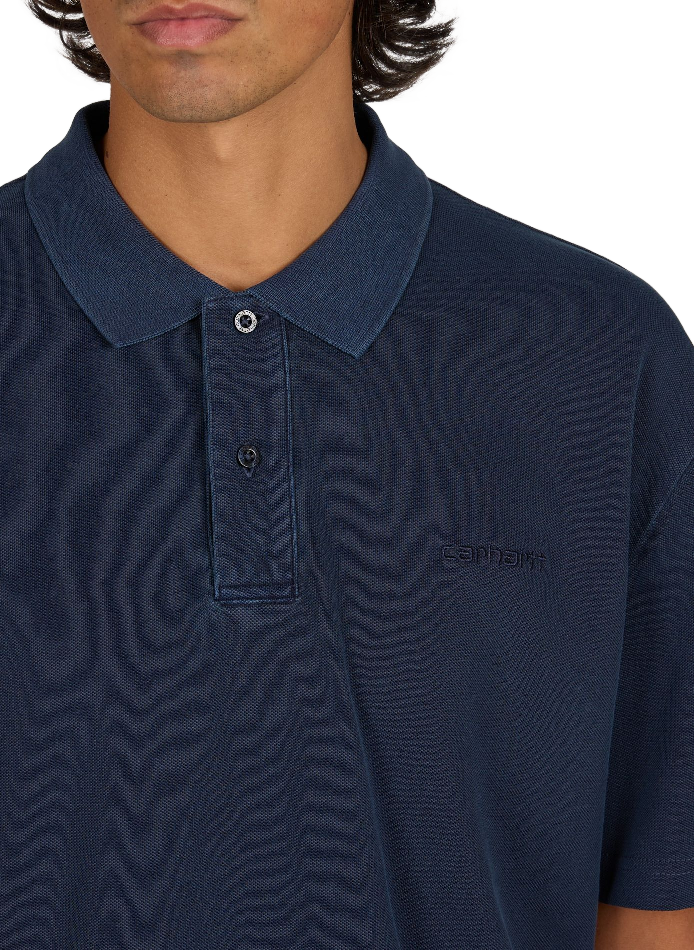 Gerader Polo Wayne mit Baumwoll-Logo. CARHARTT WIP Blau