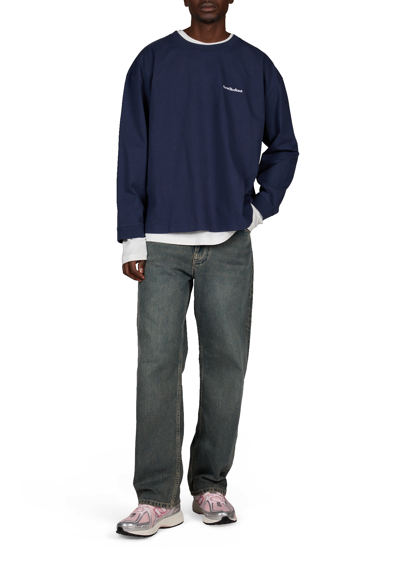 Sweatshirt multicouche à logo en coton ACNE STUDIOS Bleu