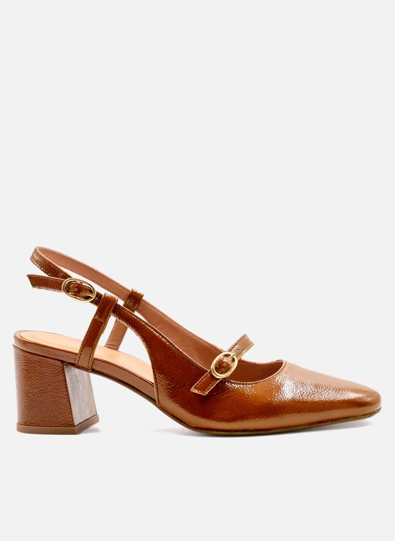 Escarpins slingback cuir vernis Marron by JULES & JENN JULES & JENN Escarpins slingback cuir vernis Marron