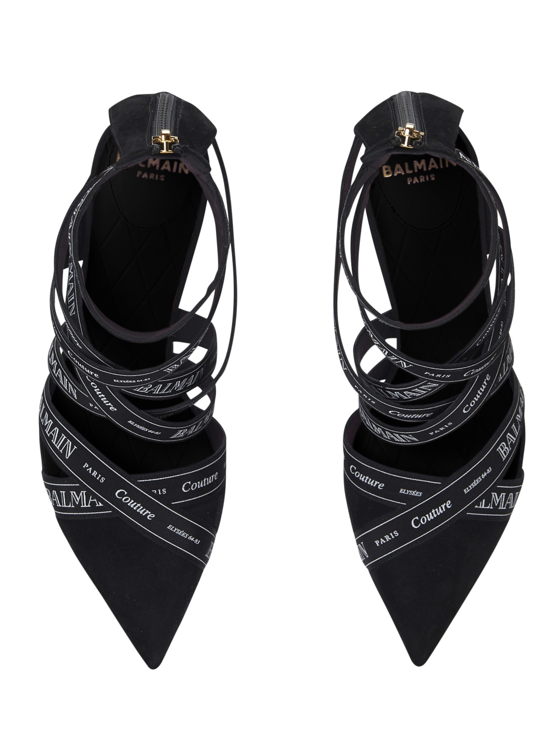 Sandales couture en cuir suédé à motif ruban balmain Noir